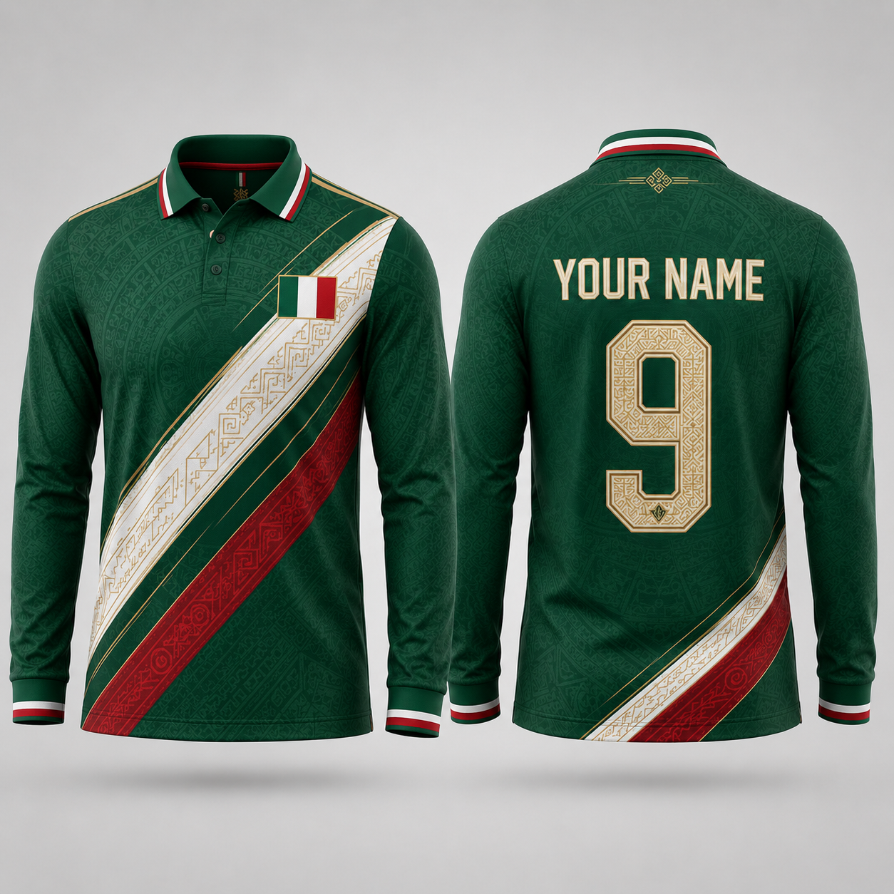Mexico Football Shirt, Aztec Pattern V-NeckMen Football Lover, Soccer Fan Father's Day Presents