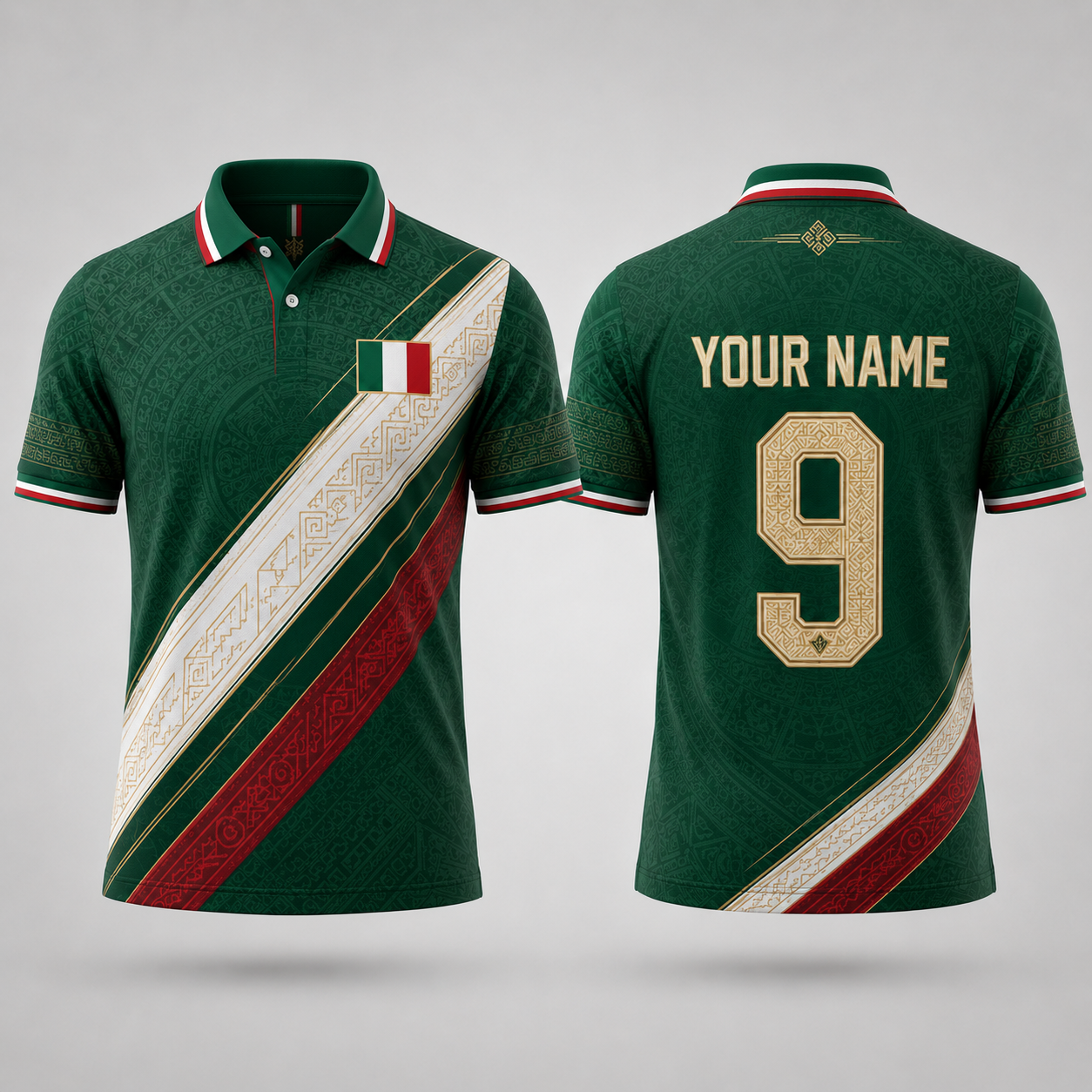 Mexico Football Shirt, Aztec Pattern V-NeckMen Football Lover, Soccer Fan Father's Day Presents