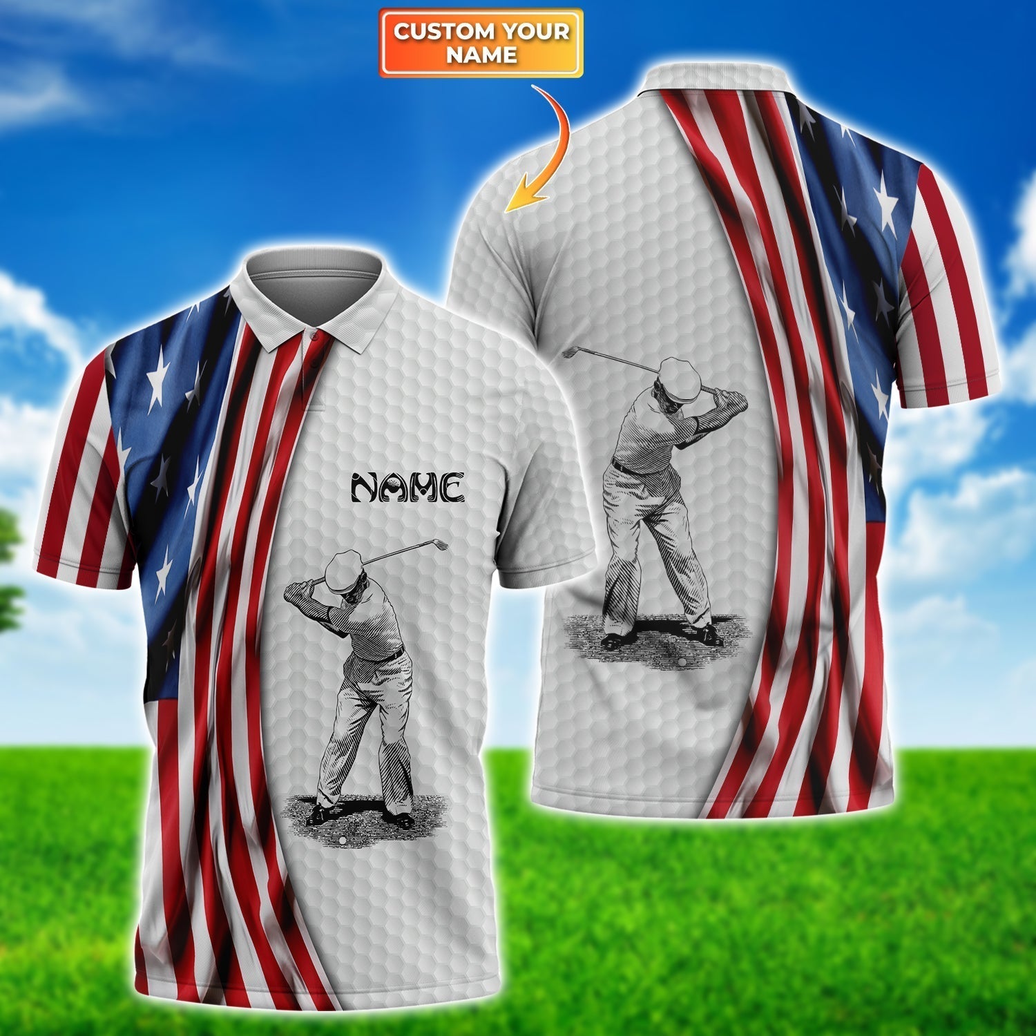 America Flag Swing Golf Men's Golf Polo Shirtolfing Apparel, Mens Golf Gift, Funny Golf Shirt