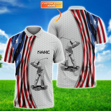 America Flag Swing Golf Men's Golf Polo Shirtolfing Apparel, Mens Golf Gift, Funny Golf Shirt