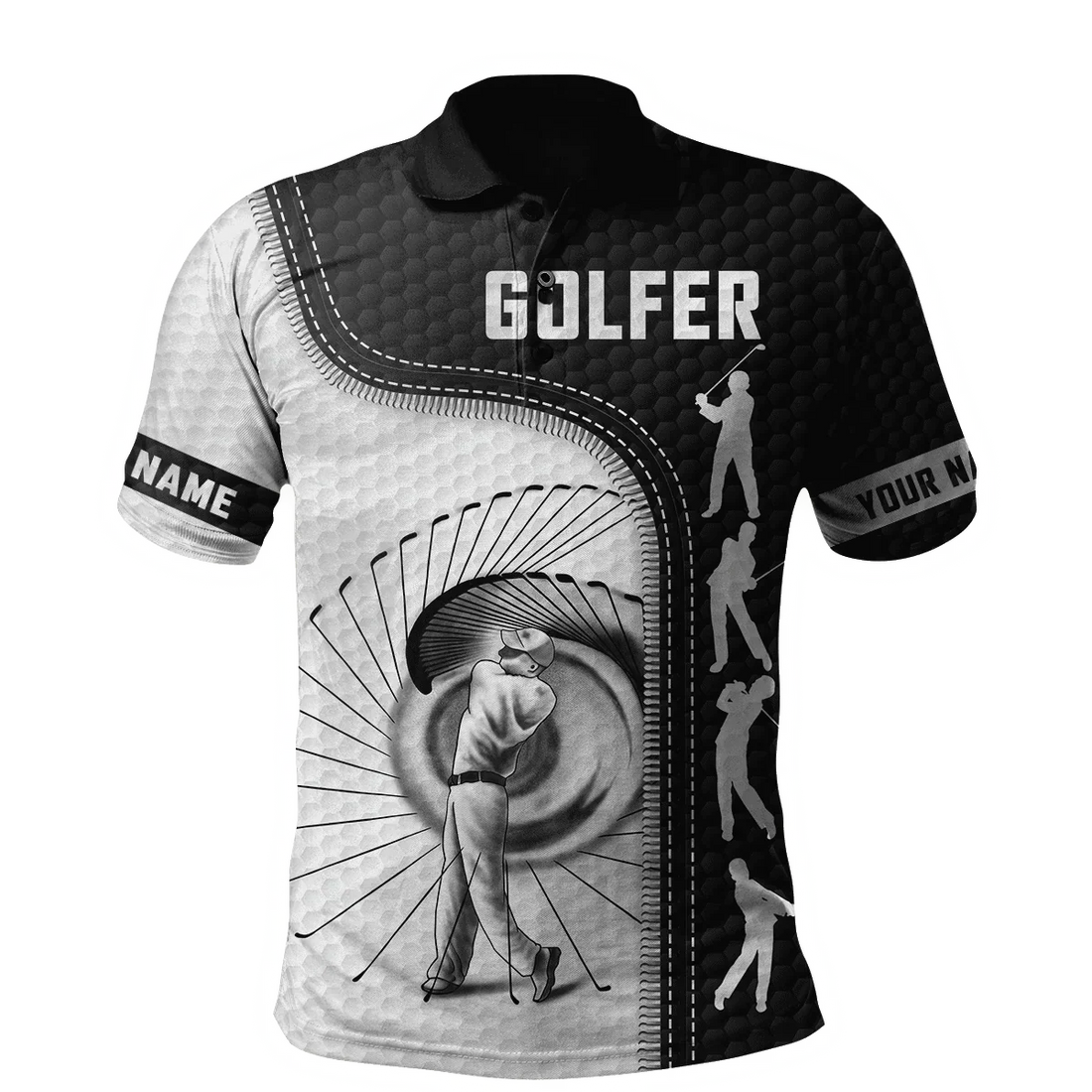 Golfer Swing Custom Name Golf Polo ShirtGolf Apparel, Golf Gift For Men