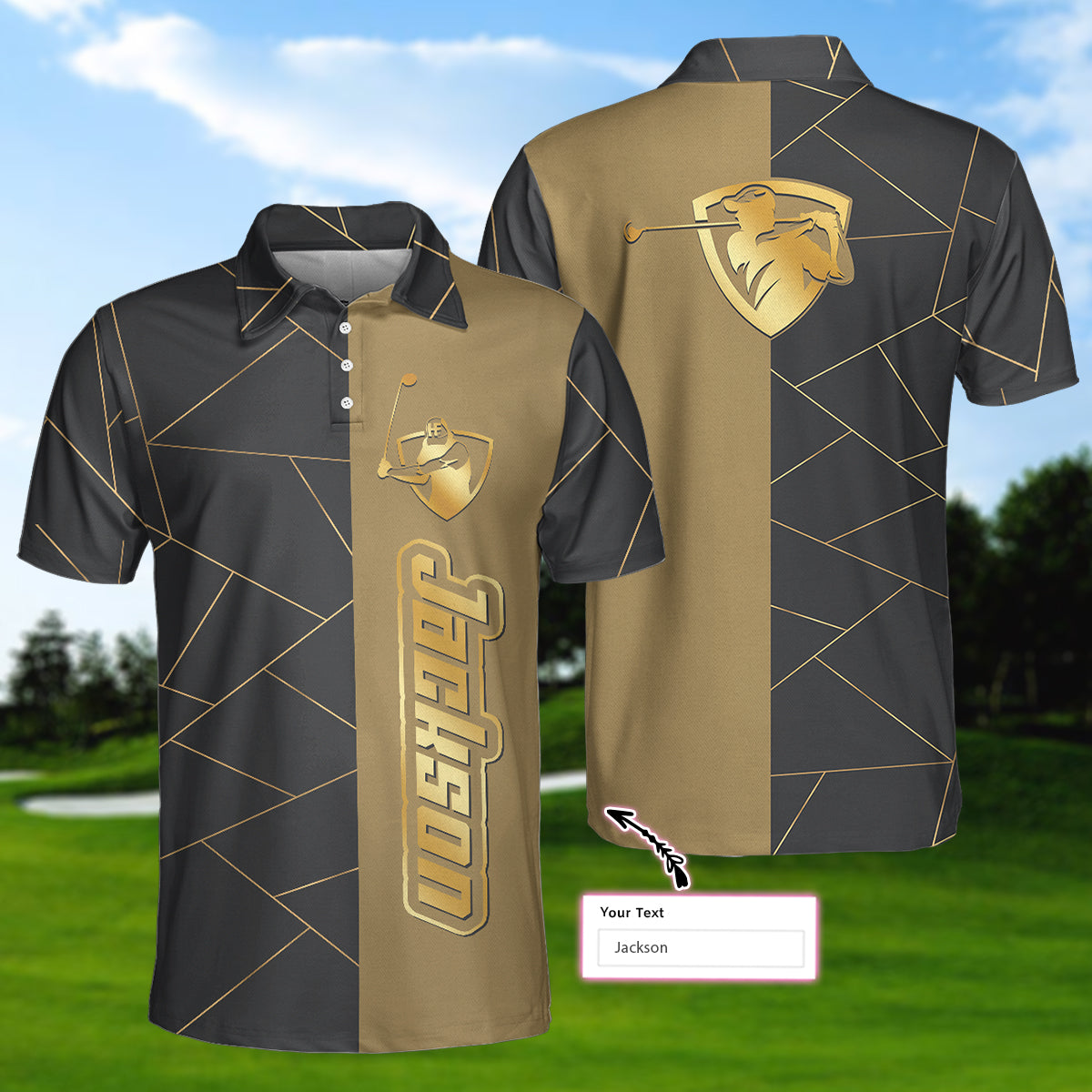Golden Line Golf Polo ShirtGolfing Apparel, Golf Clothing, Mens Golf Gift