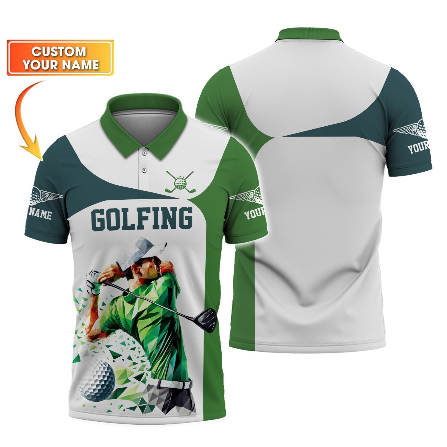Low-Poly Golf Man, Custom Golfing Men's Golf Polo ShirtGolf Apparel, Mens Golf Gift