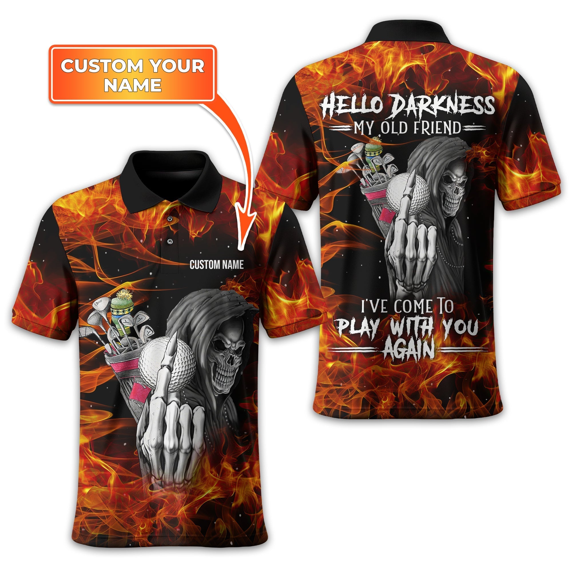 Hello Darkness My Old Friend Personalized Golf Polo ShirtGolf Shirt For Men, Gift For Golfers