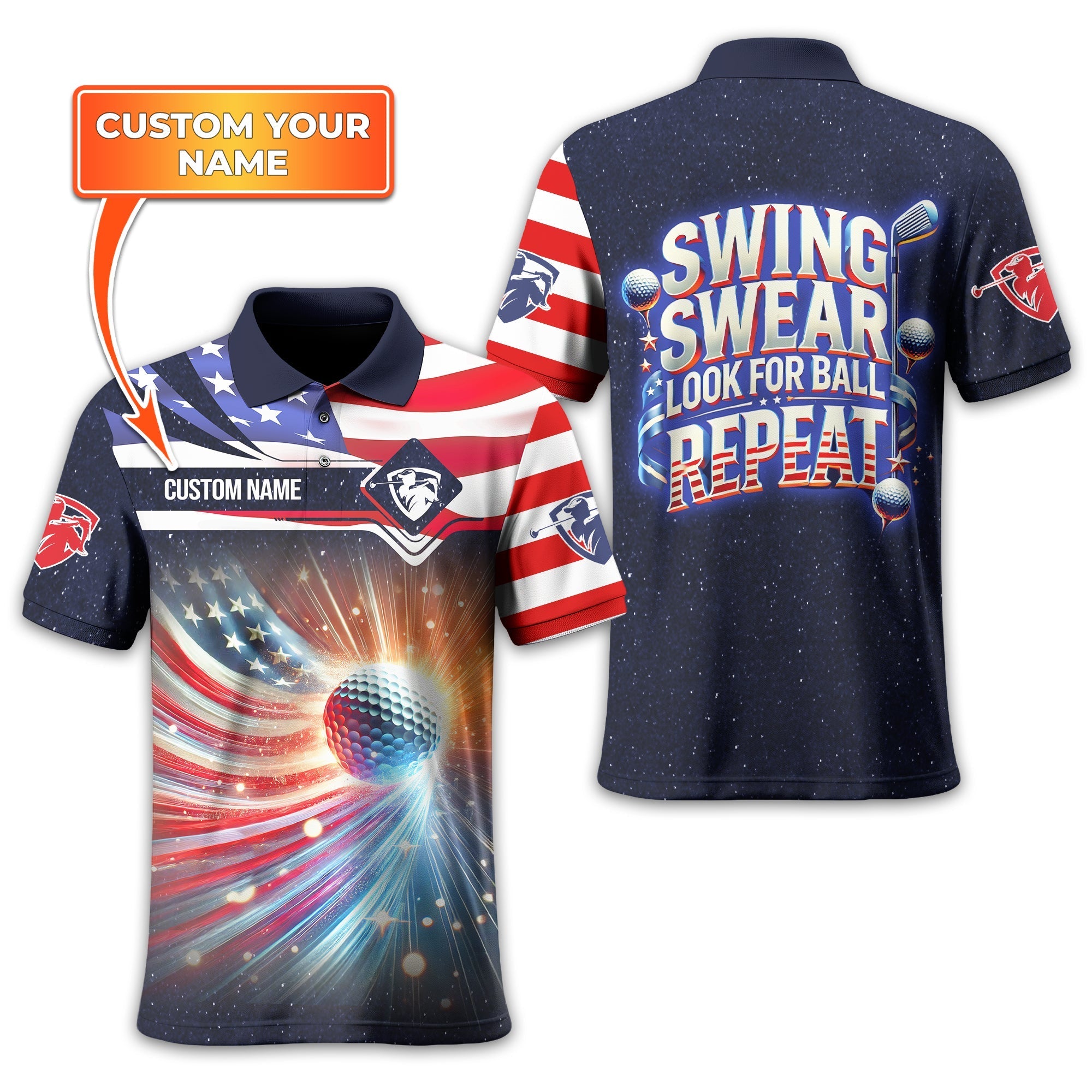 Swing Swear Look For Ball Repeat, Personalized Golf Shirt, Cool Golf Gifts