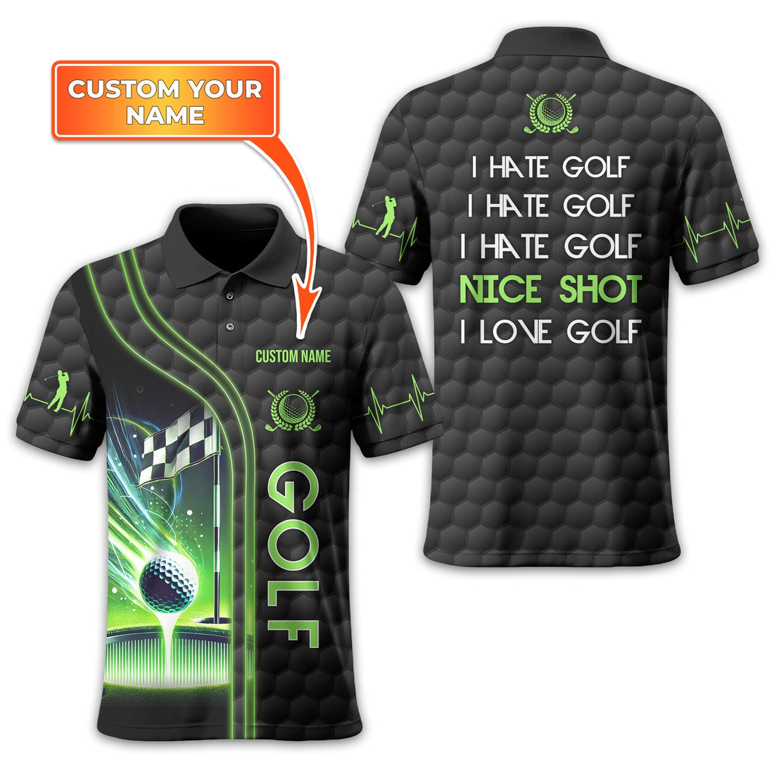 I Hate Golf Nice Shot I Love Golf, Personalized Golf Shirt, Unique Gift For Golfer, Funny Golf Polo Shirt
