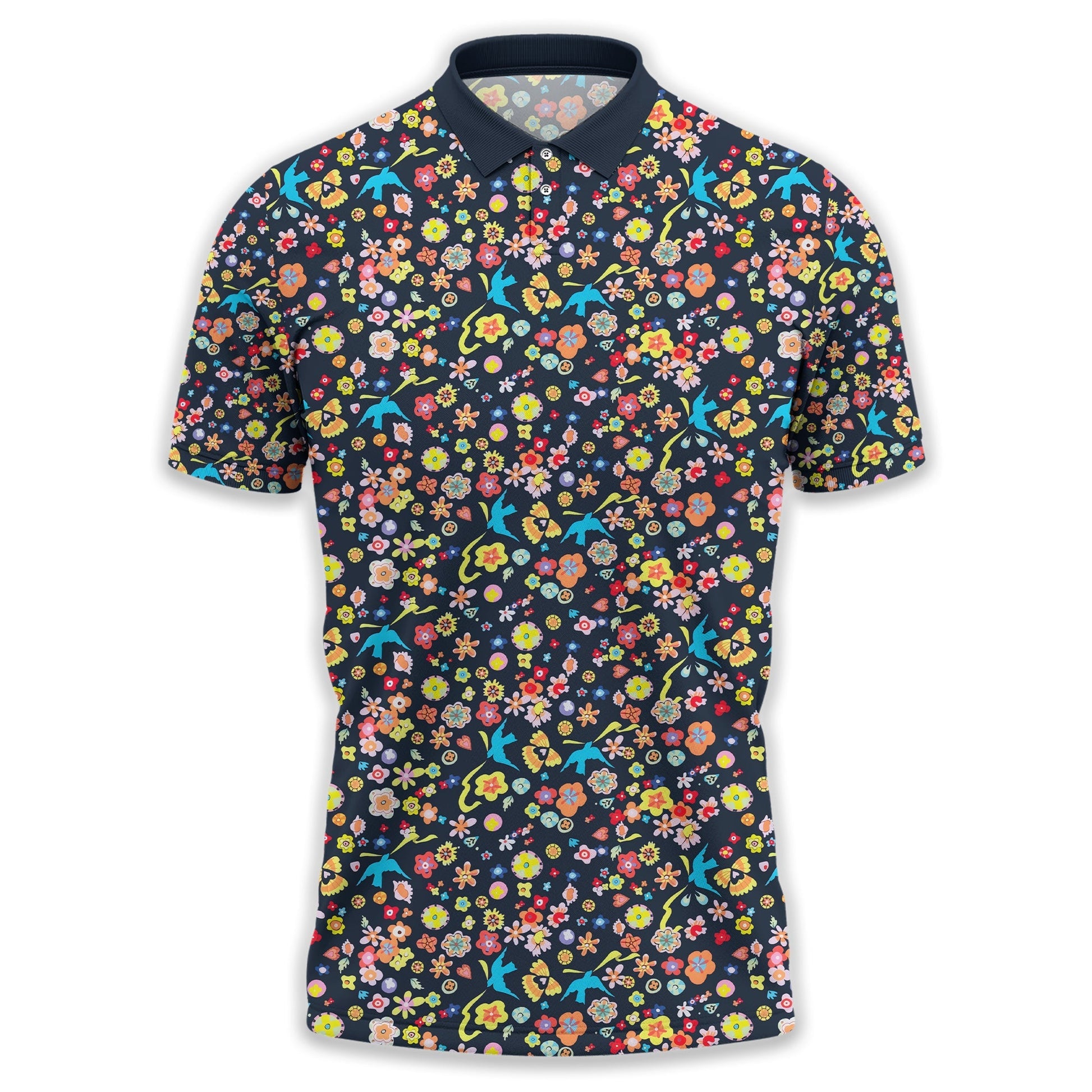 Floral Swallows Men's Golf Polo ShirtGolfing Apparel, Gift For Golfers