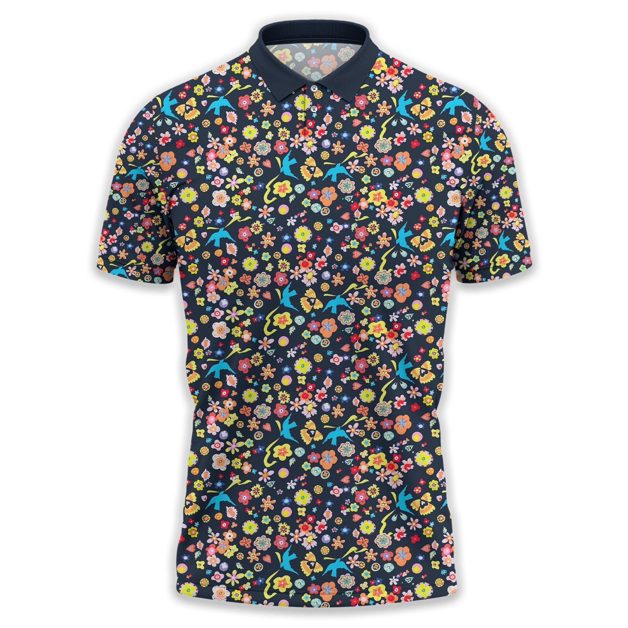 Floral Swallows Men's Golf Polo ShirtGolfing Apparel, Gift For Golfers