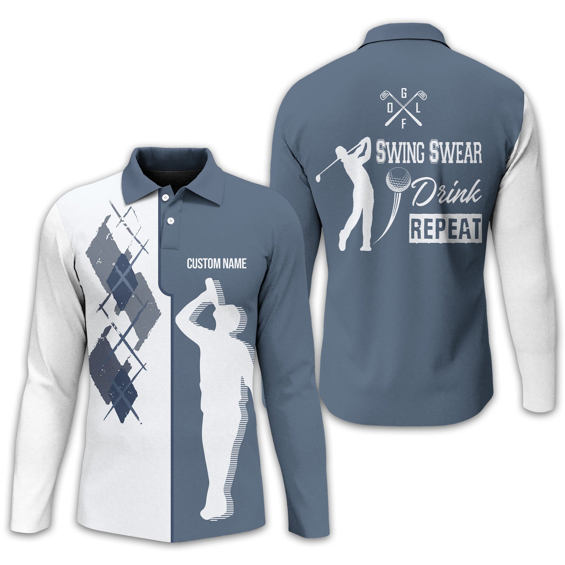 Swing Swear Drink Repeat Personalized Golf Polo ShirtGolf Shirt For Men, Gift For Golfers