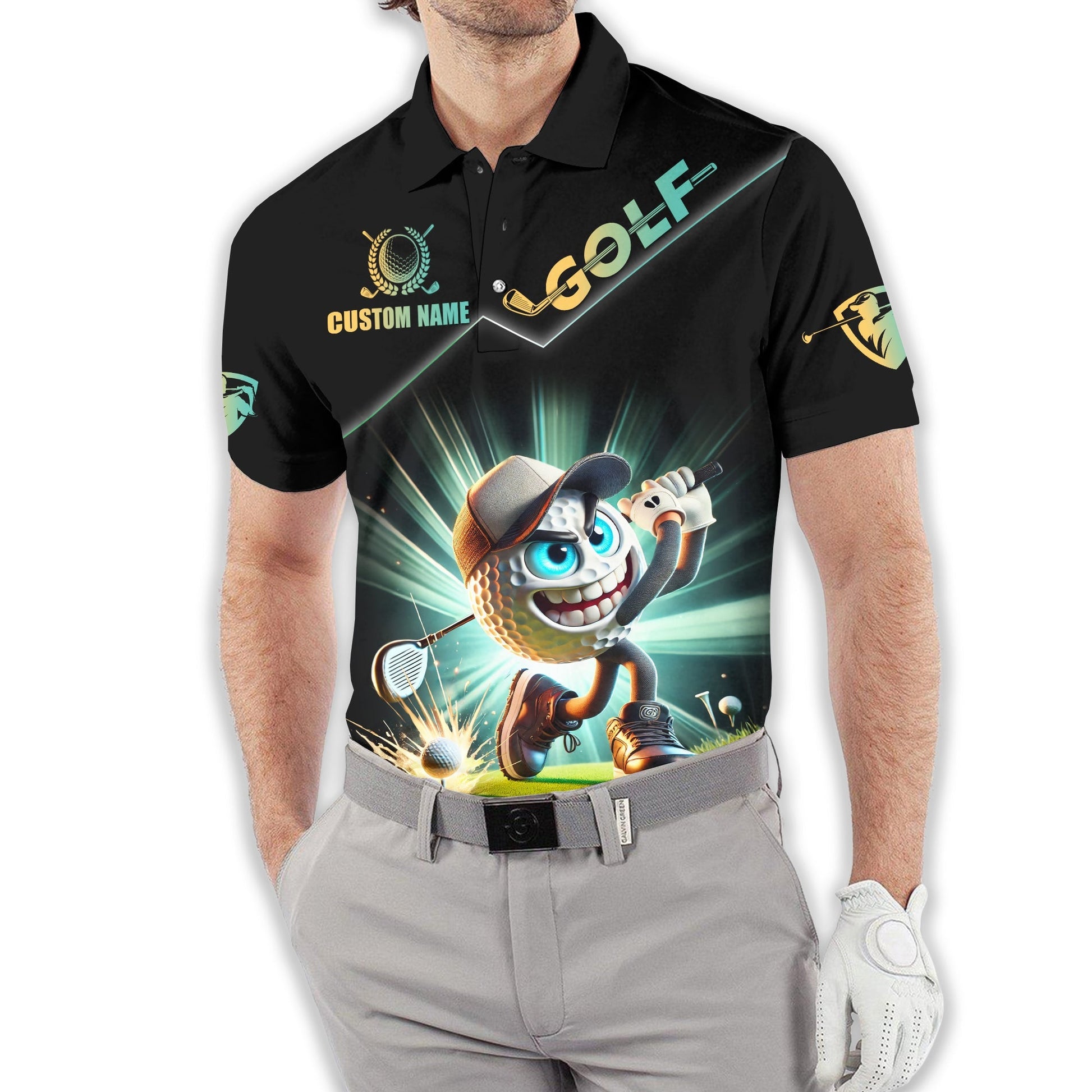 Funny Golf Ball, Custom Funny 3D Men's Golf Polo ShirtGolfing Apparel, Gift For Golfers