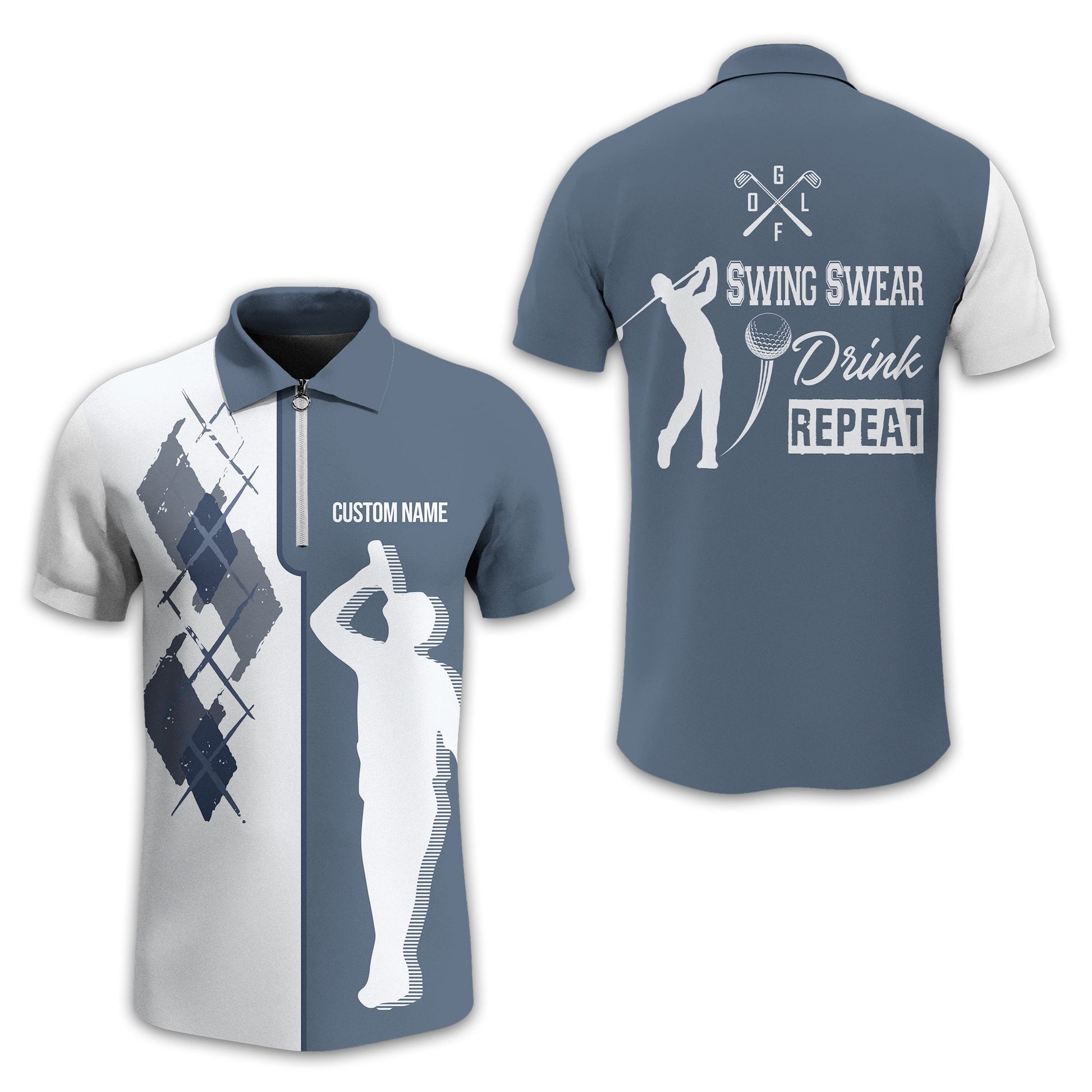 Swing Swear Drink Repeat Personalized Golf Polo ShirtGolf Shirt For Men, Gift For Golfers