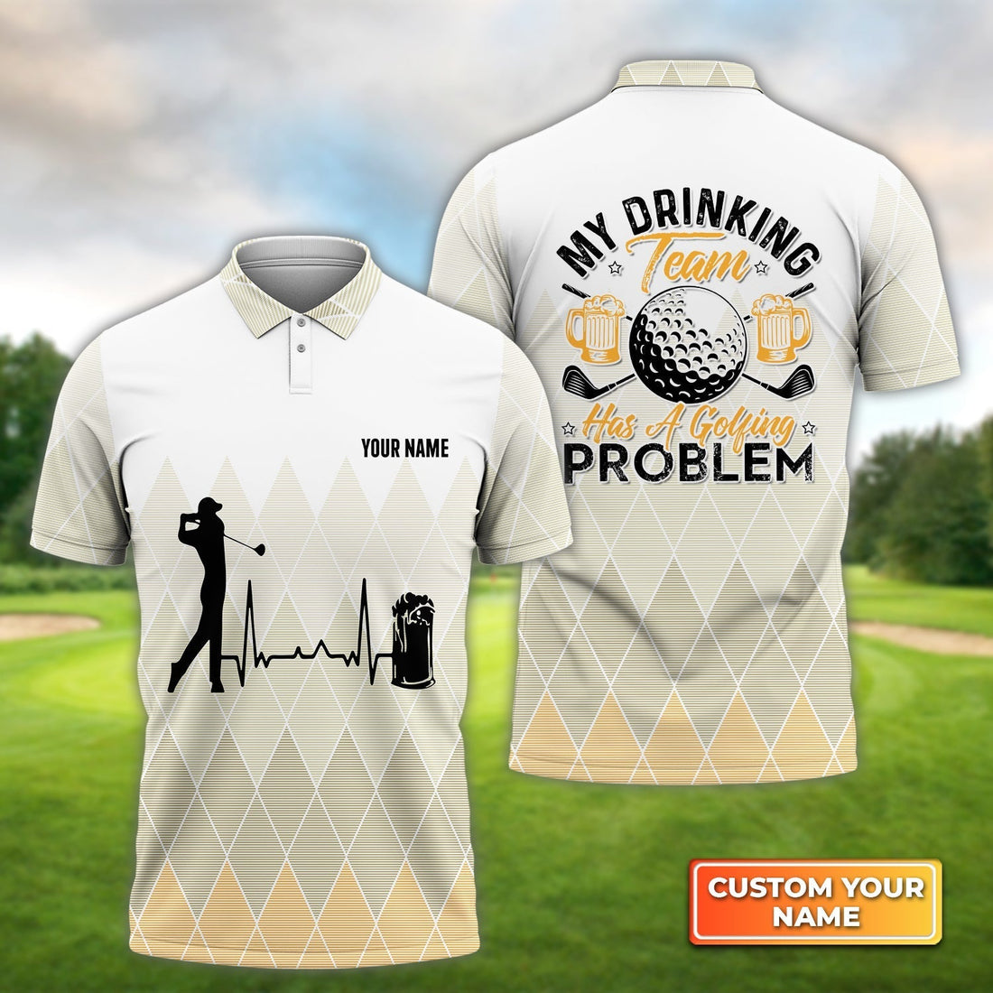 My Drinking Team Has A Golfing Problem - Personalized Name 3D Polo Shirtr Golfers