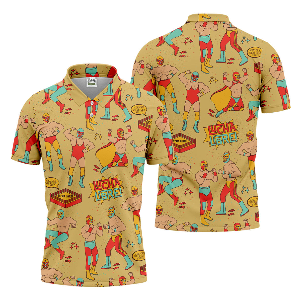 Yellow Lucha Libre Mexican Wrestler Pattern Golf Shirt, Hawaiian Golf Shirt, Mens Golf Shirts