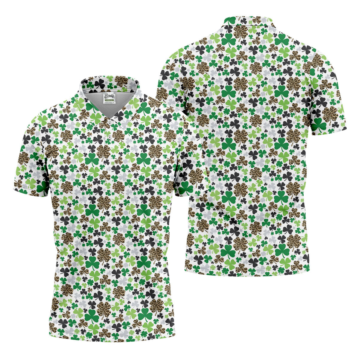 Leopard Pattern St Patrick's Day Shamrock Golf Shirt, Fun Golf Shirts For Men, Polo ShirtFor Men