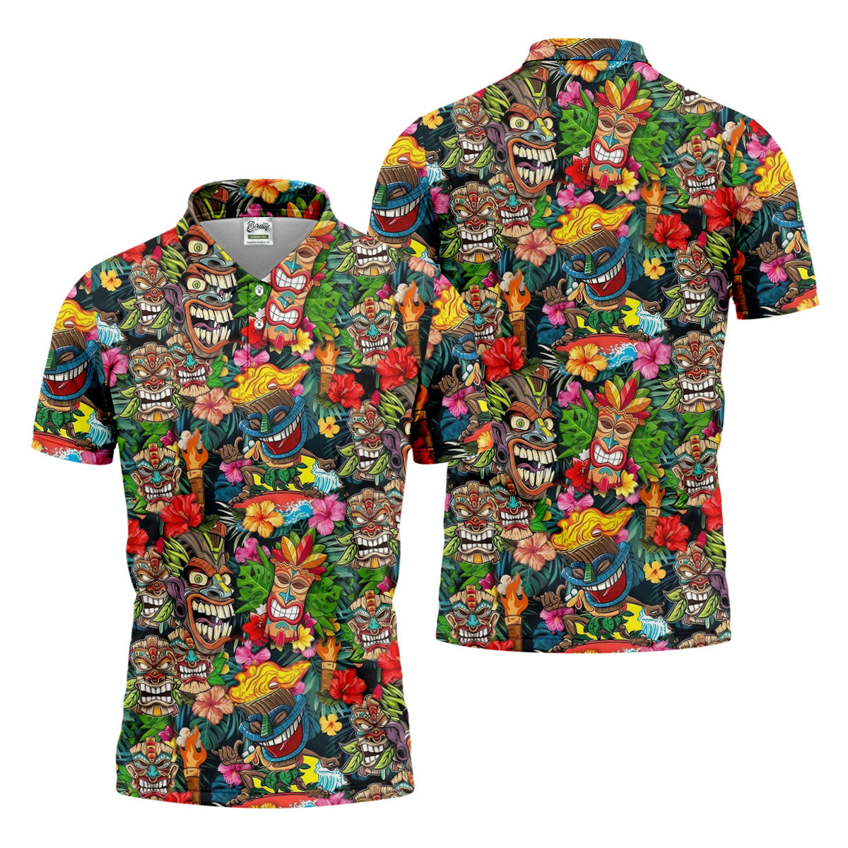 Hawaiian Tiki Tropical Floral Golf Shirts For Men, Polo ShirtFor Men, Golfing Apparel