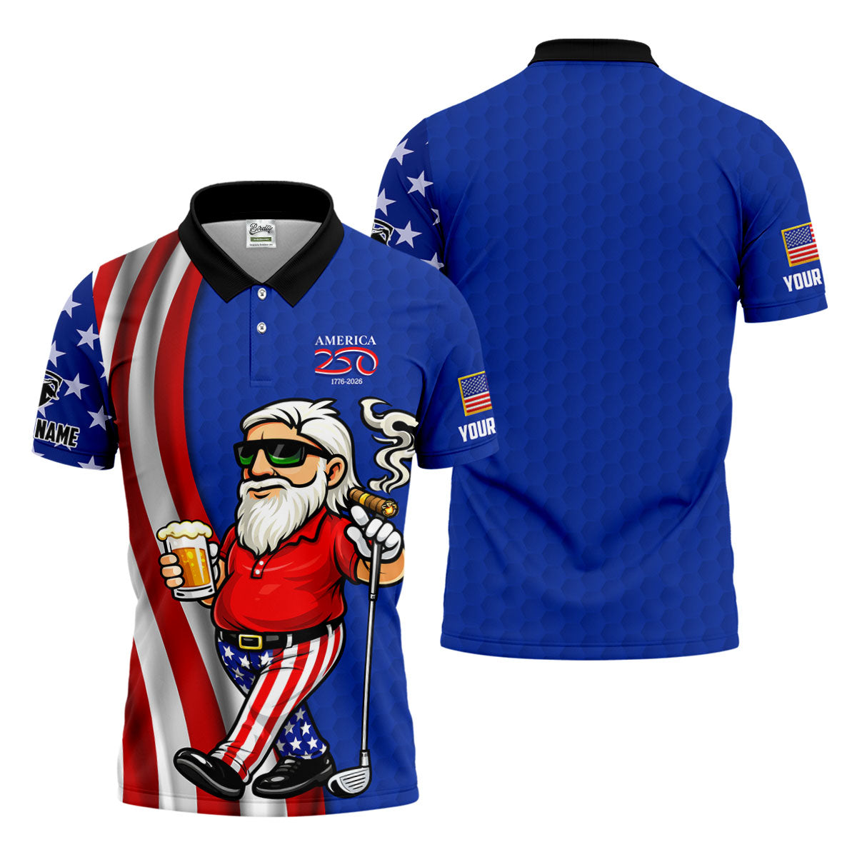 America 250 Patriotic Man 4th Of July Navy Golf Shirt, Golf And Beer Golf Shirts For Men