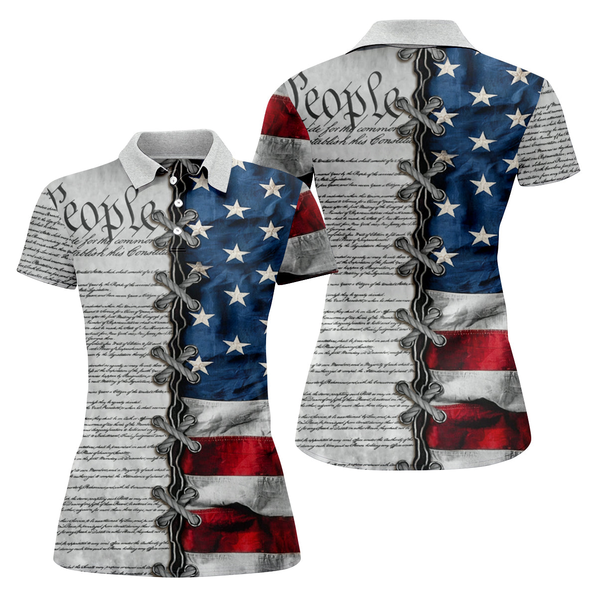 We The People Preamble Patriotic 4th Of July Grey Golf Shirt, 250th Anniversary Women's Golf Tops