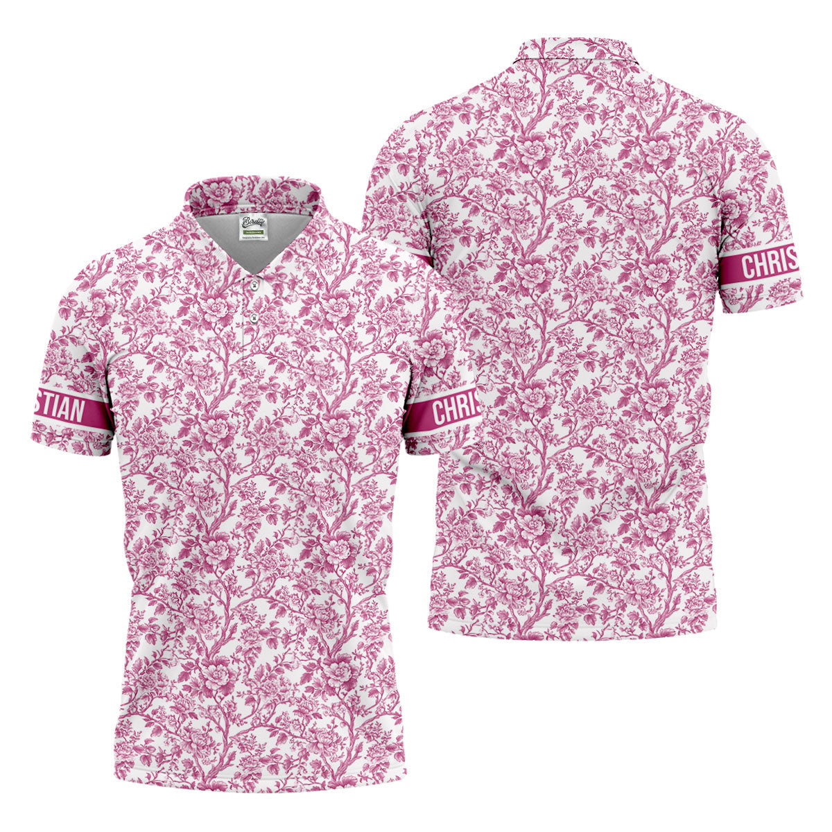Toile De Jouy Pink Golf Shirt, Golf Tops For Men, Polo ShirtFor Men, Golf Gift For Men, Golf Shirts For Men