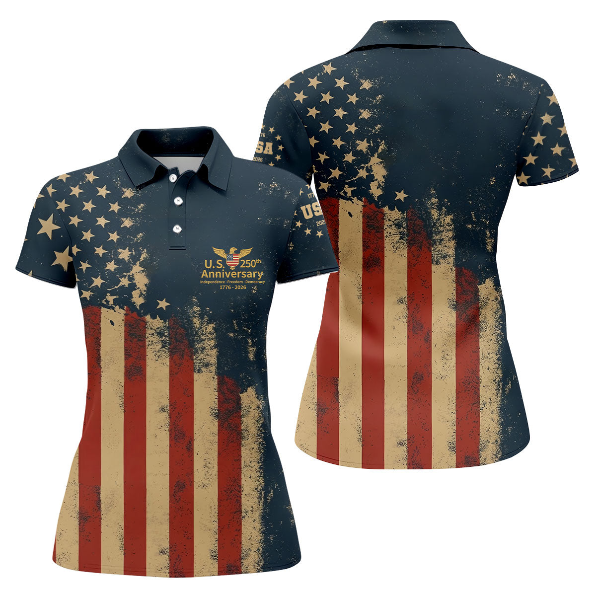 US 250th Anniversary Independence Freedom Democracy Women's Golf Tops, 4th Of July Patriotic Golf Shirt
