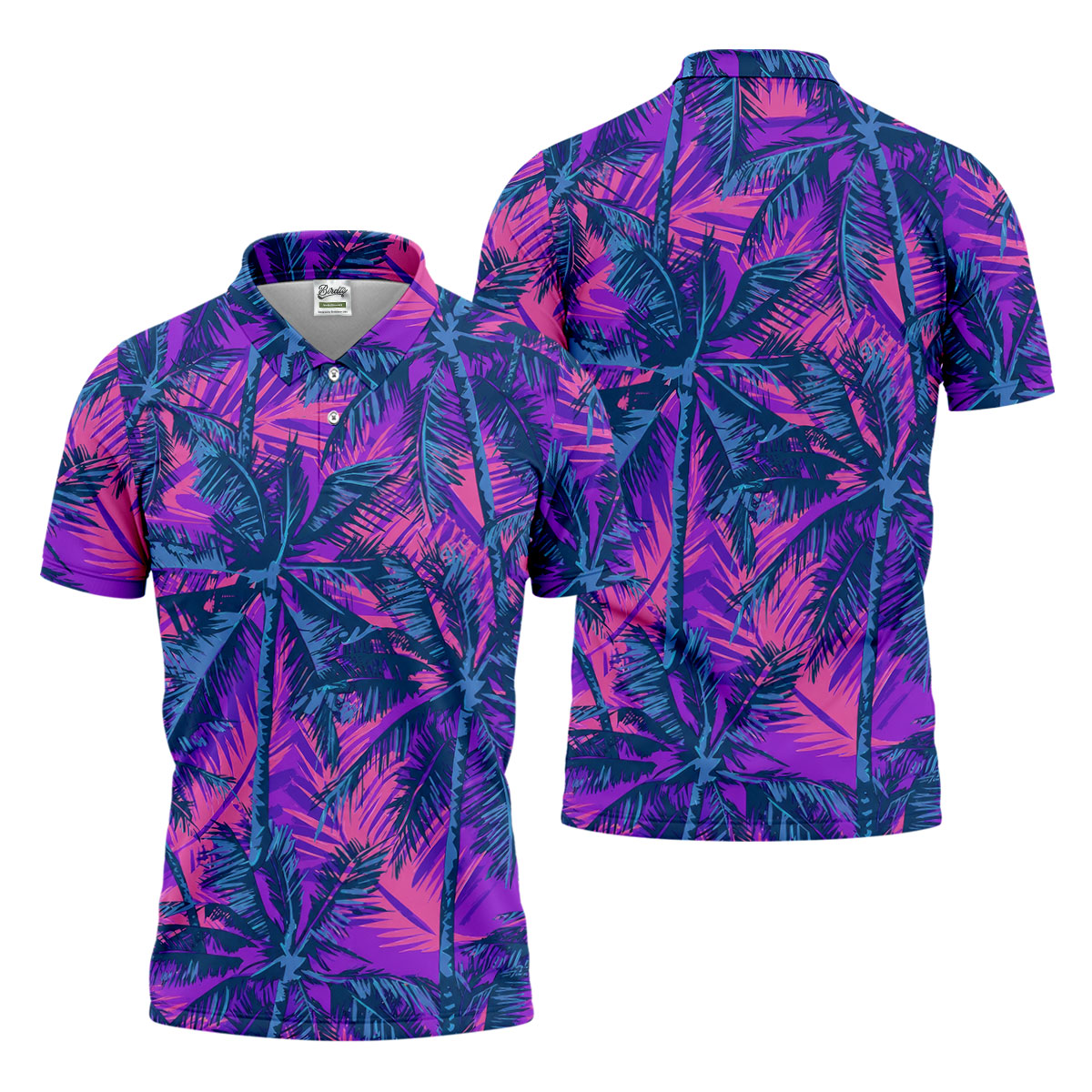 Purple Pink Tropical Palm Trees Golf Shirt, Mens Golf Polo, Printed Golf Shirts