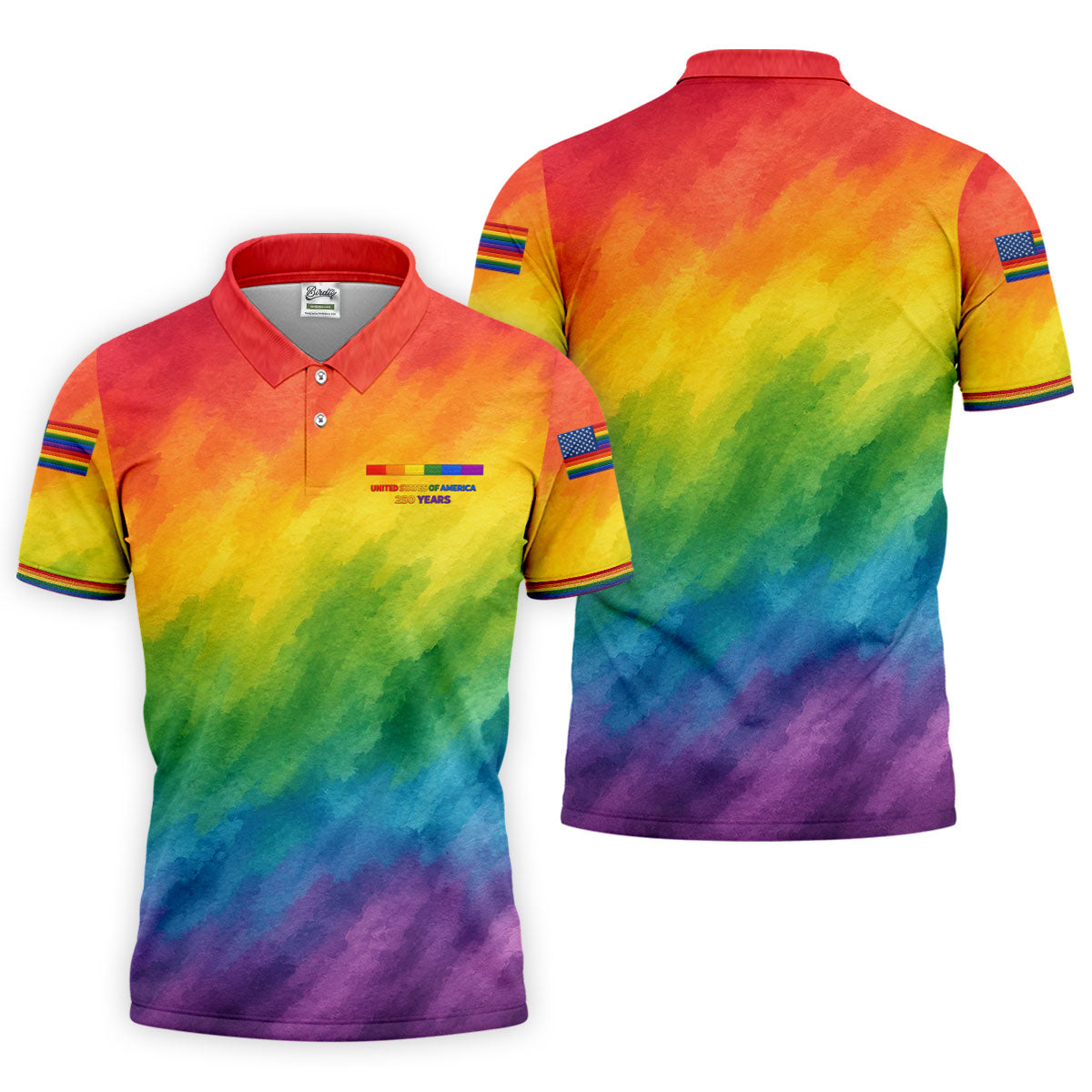 USA 250 Years LGBT Rainbow Golf Tops For Men, LGBT Pride Month Patriotic Golf Shirt