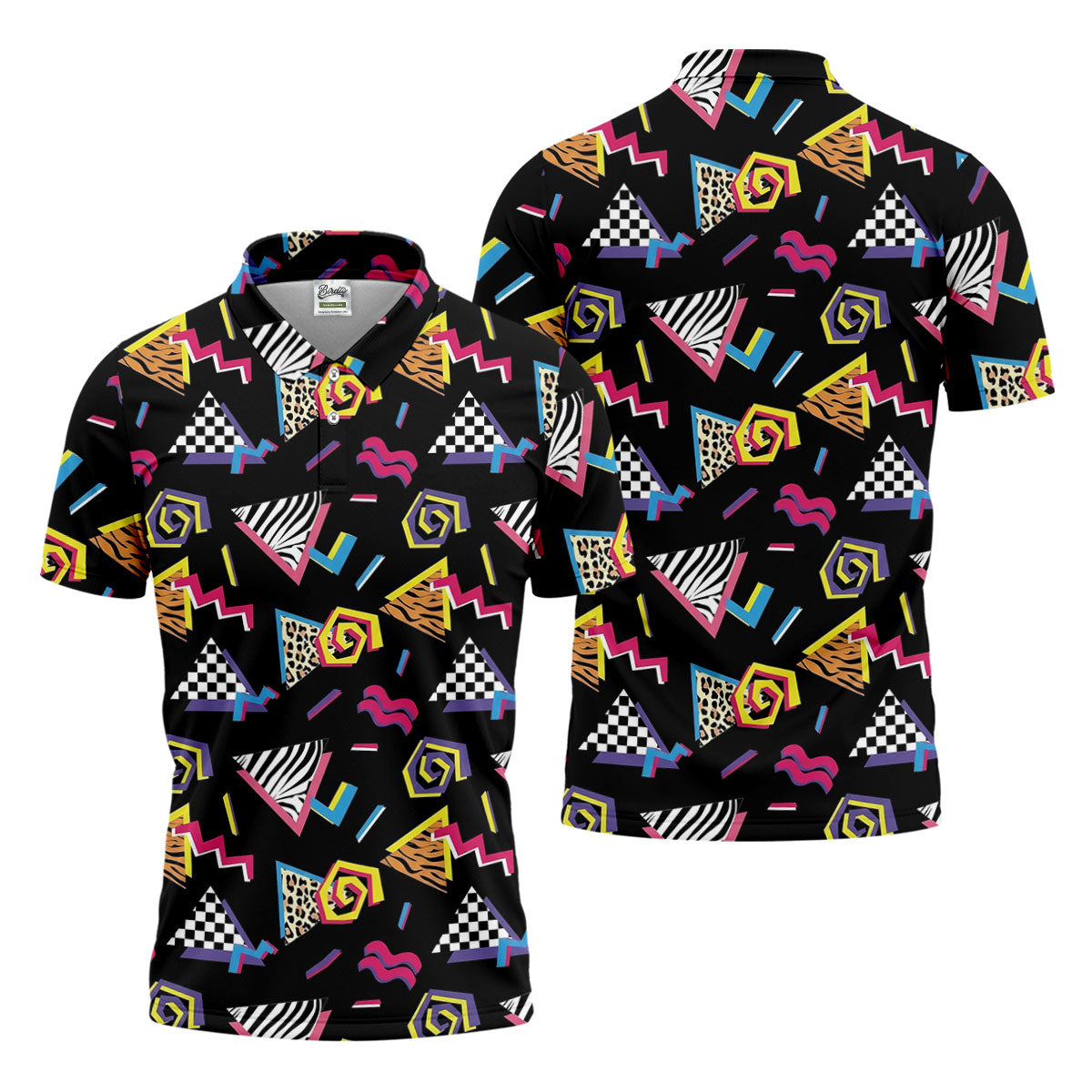Abstract Geometric Leopard Zebra Animal Stripes 80s 90s Style Golf Tops For Men, Golf Shirts For Men