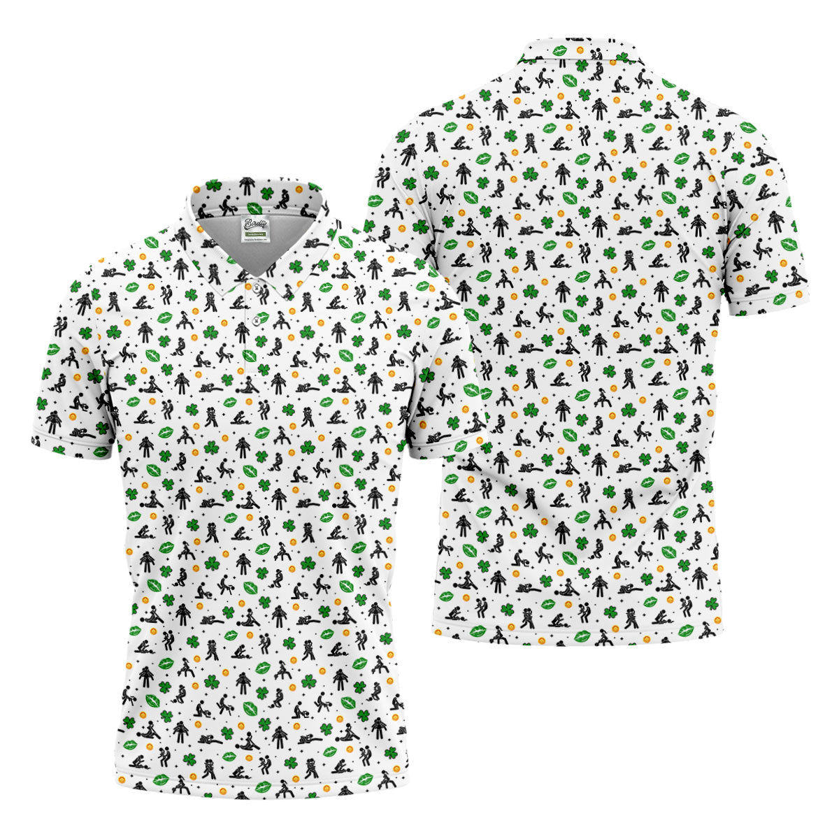 Funny Stick Figure Naughty Position Shamrock St Patrick's Day Golf Shirt, Performance Golf Shirt, Polo ShirtFor Men