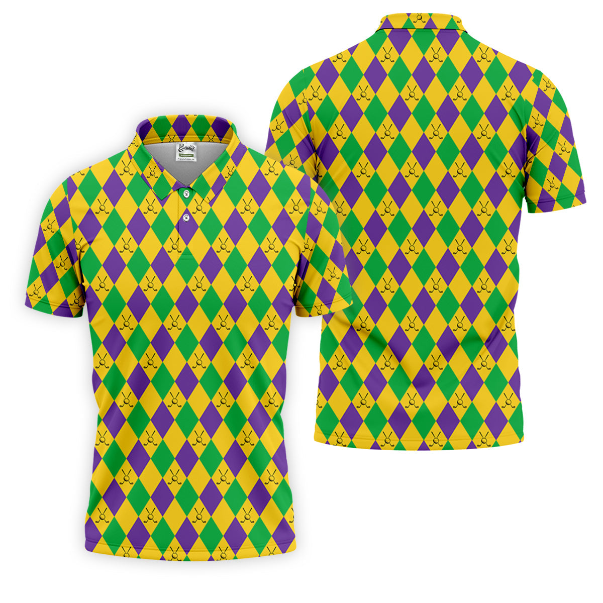 Green Gold Purple Argyle Pattern Mardi Gras Golf Shirt, Polo Shirt Men, Golf Shirts For Men