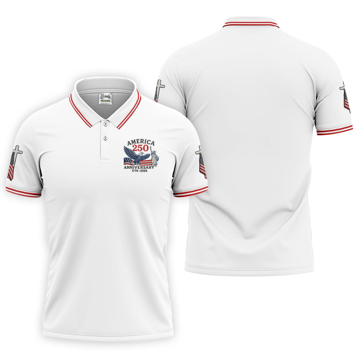 Faith Cross Bald Eagle America 250 Anniversary Patriotic Golf Shirt, Golf Shirts For Men