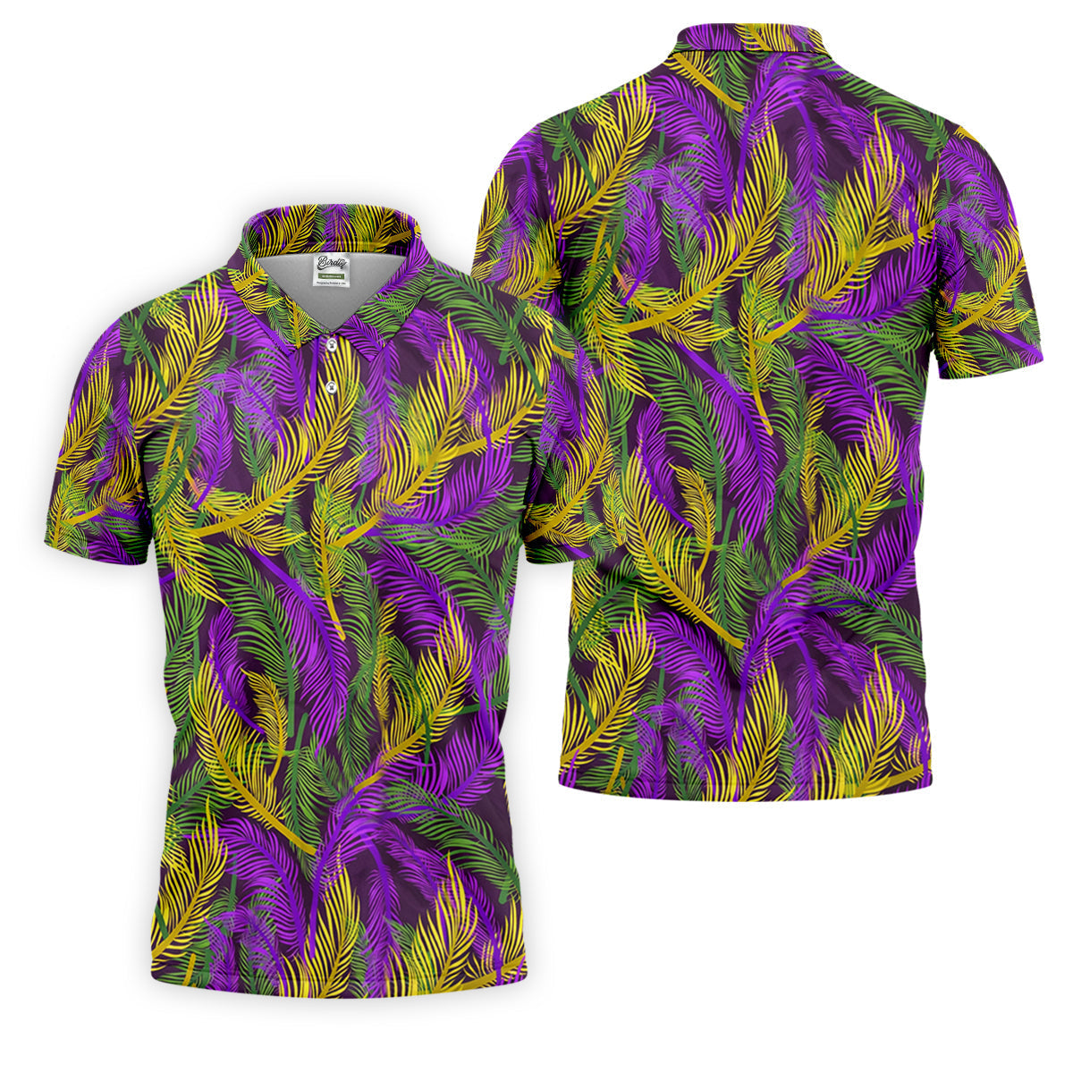 Purple Green Gold Feather Pattern Mardi Gras Golf Shirt, Polo ShirtFor Men, Golf Shirts For Men