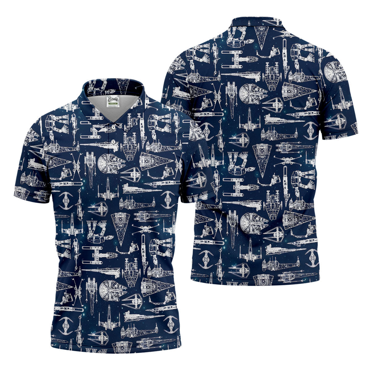 Line-art Sketches Sci-Fi Spacecraft Dark Navy Golf Shirts For Men, Polo ShirtFor Men, Golfing Apparel