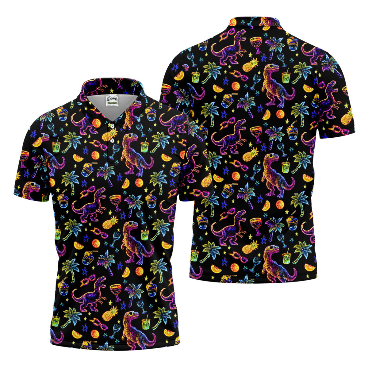 Neon Dinosaur Tropical Theme Hawaiian Golf Shirt, Polo Shirtor Men, Golfing Apparel