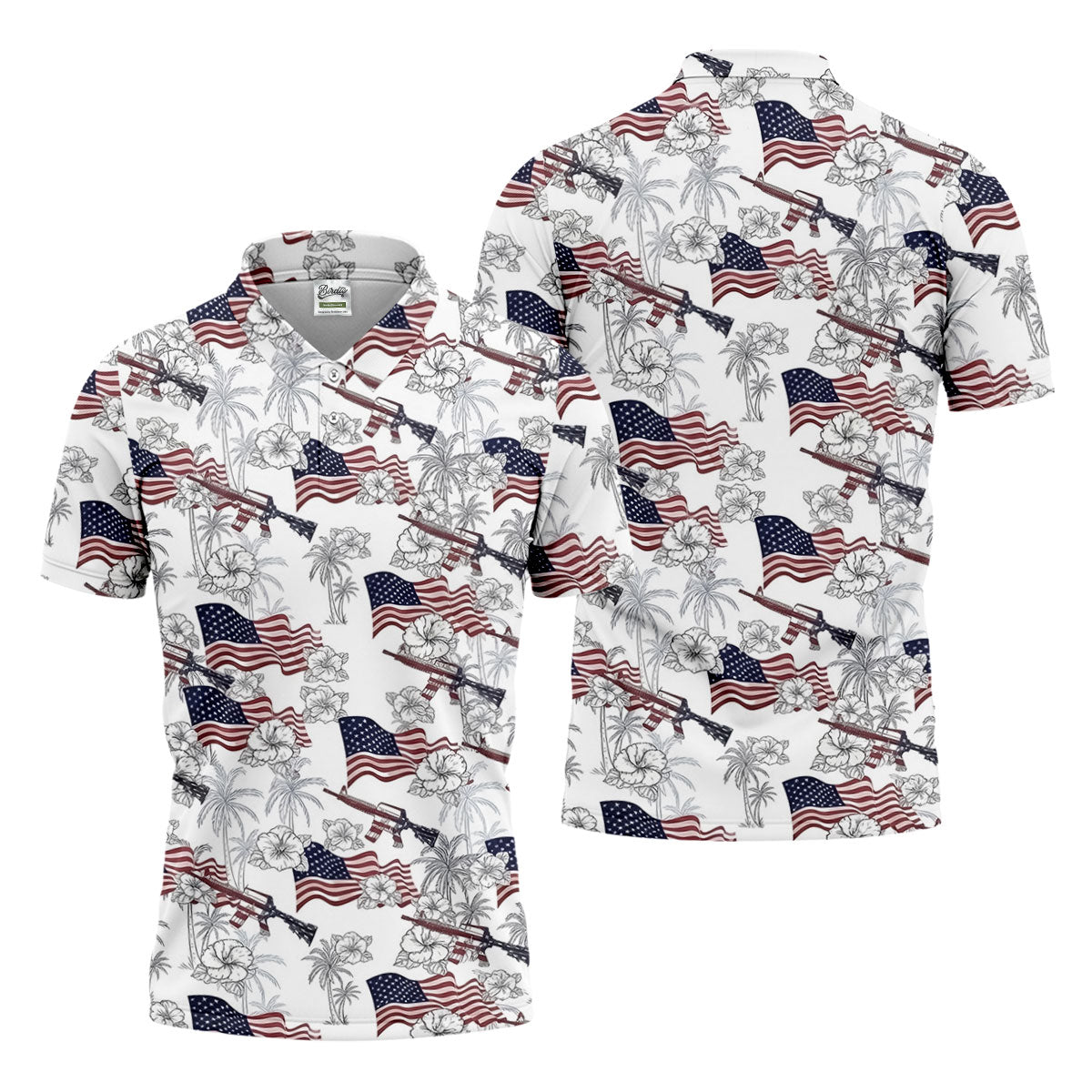 American Flag Pattern 4th Of July Tropical Vibe Patriotic Golf Shirt, 250th Anniversary Golf Shirts For Men