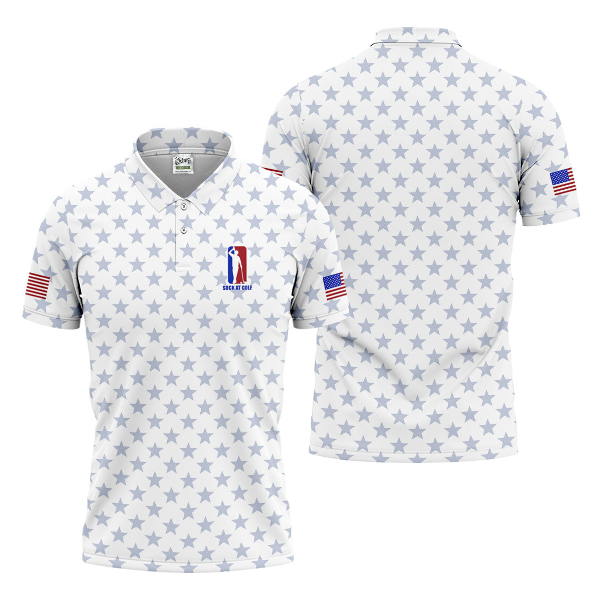 Suck At Golf Patriotic 4th Of July Stars Pattern White Golf Shirt, 250th Anniversary Golf Shirts For Men