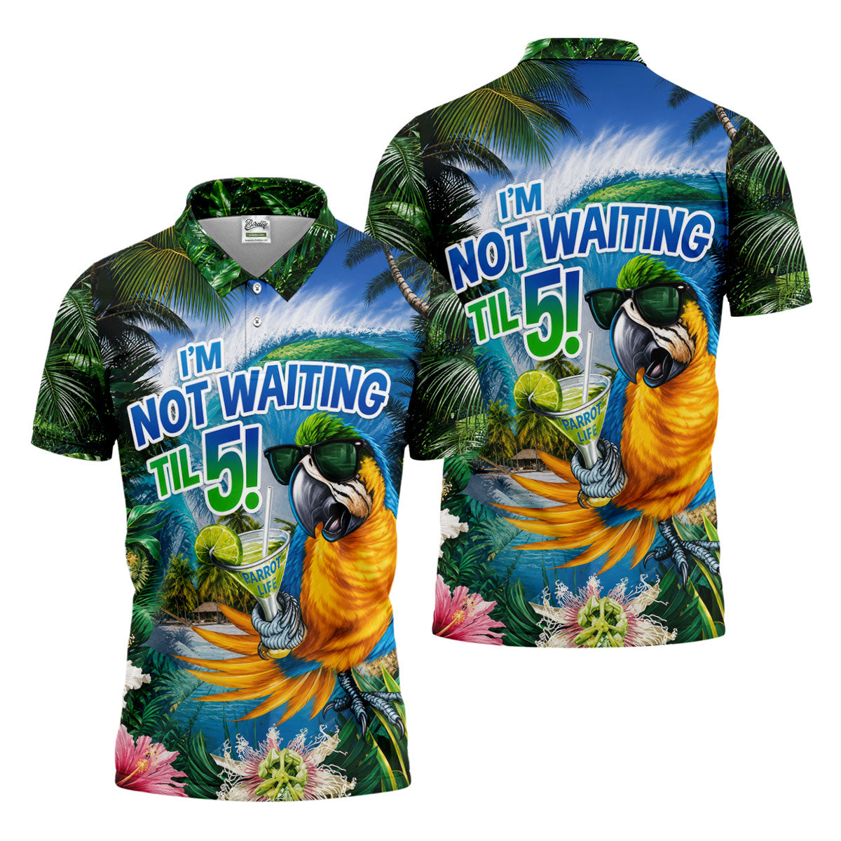 Parrot Life Not Waiting Til 5 Tropical Golf Shirt, Hawaiian Golf Shirt, Mens Golf Shirts, Golf Apparel For Men