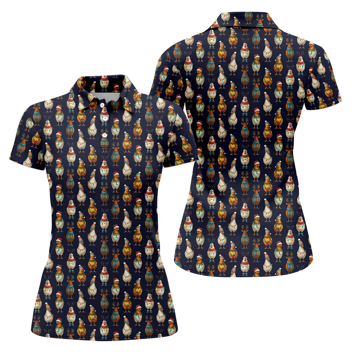 Funny Chicken Christmas Polo Shirt Unique Gift For Golfer, Ladies Golf Shirts, Golf Gifts For Women