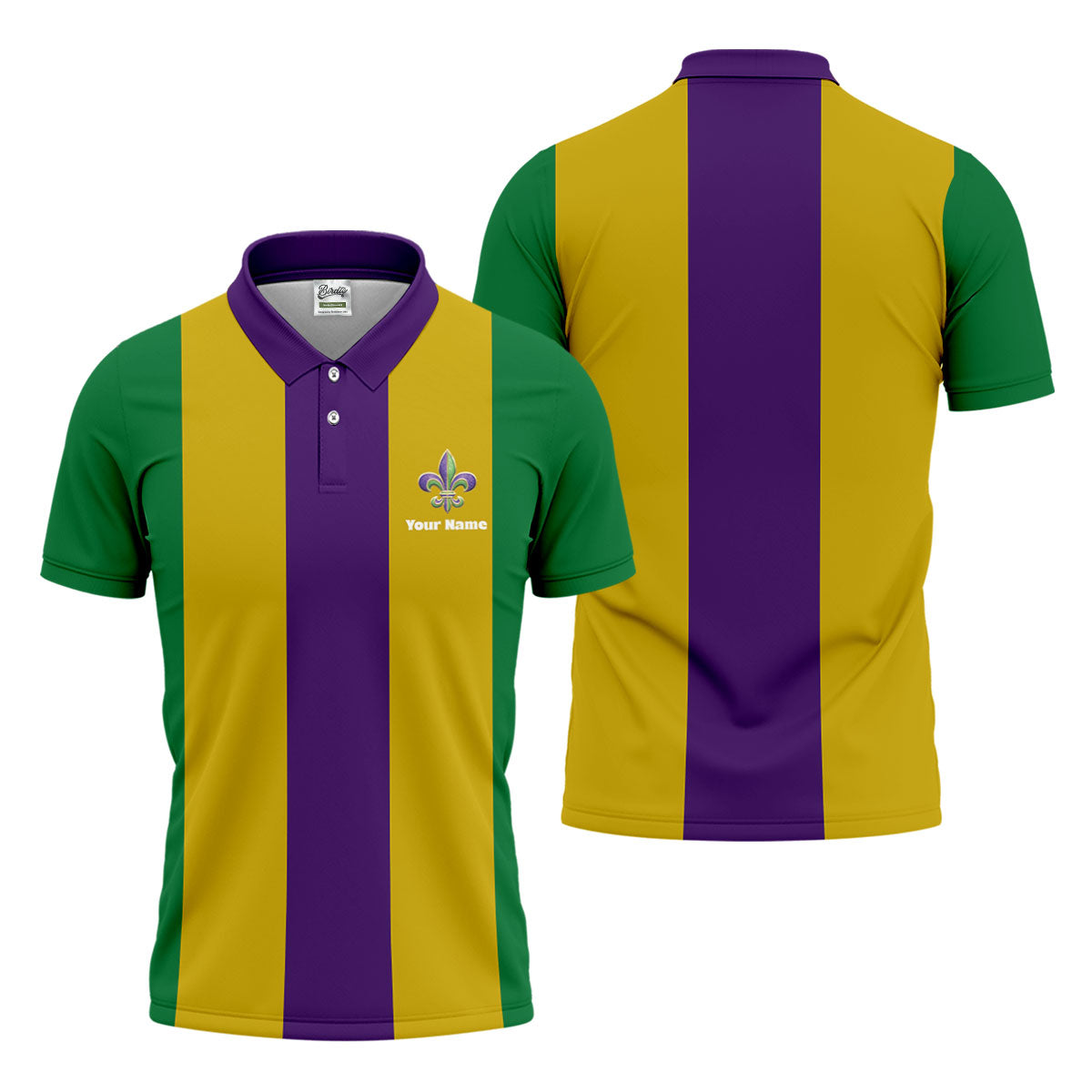 Vertical Stripes Purple Green Gold Mardi Gras Golf Shirt, Polo ShirtFor Men, Golf Shirts For Men