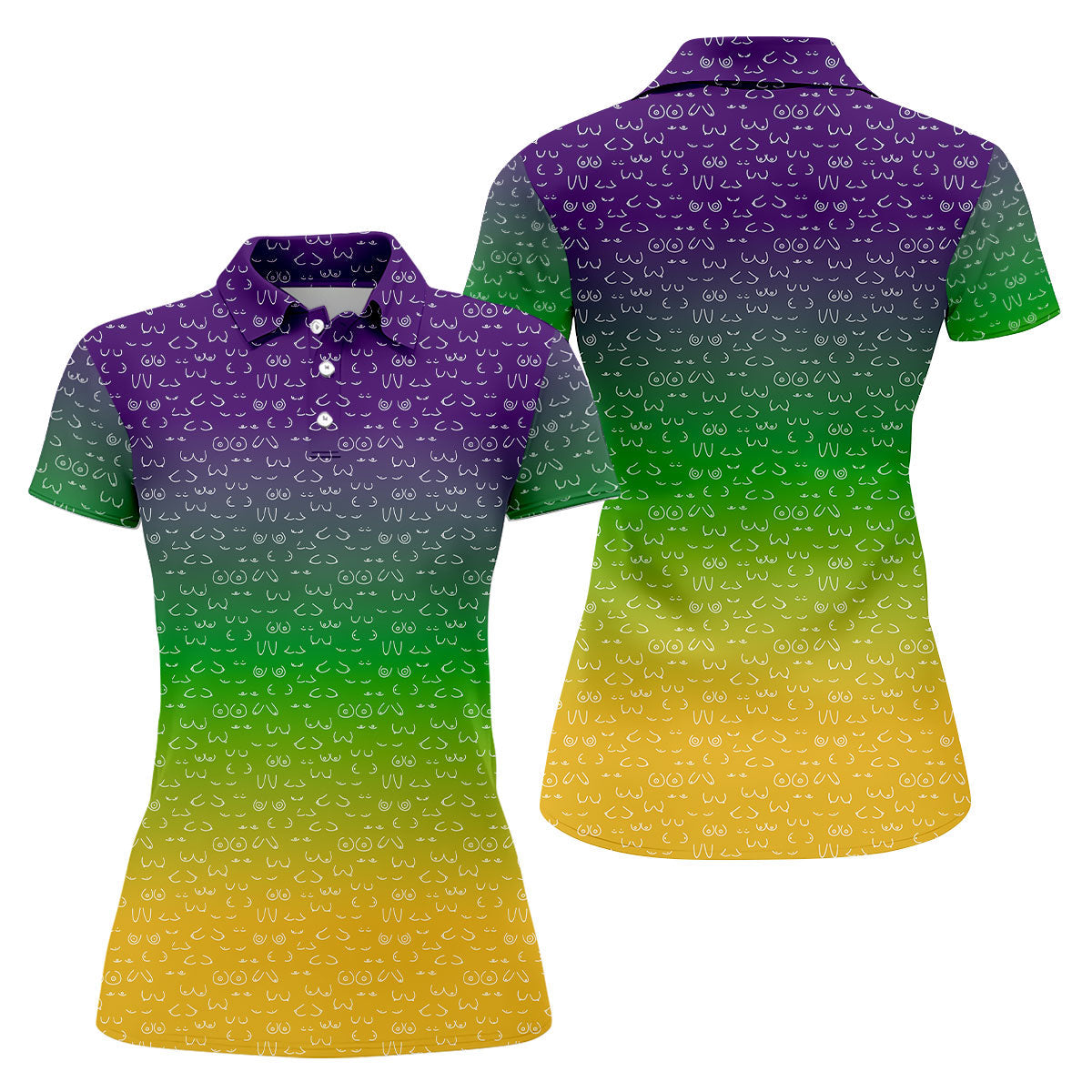 Purple Green Gold Ombre Color Mardi Gras Golf Shirt, Women's Golf Tops, Golf Gifts For Women, Ladies Golf Shirts
