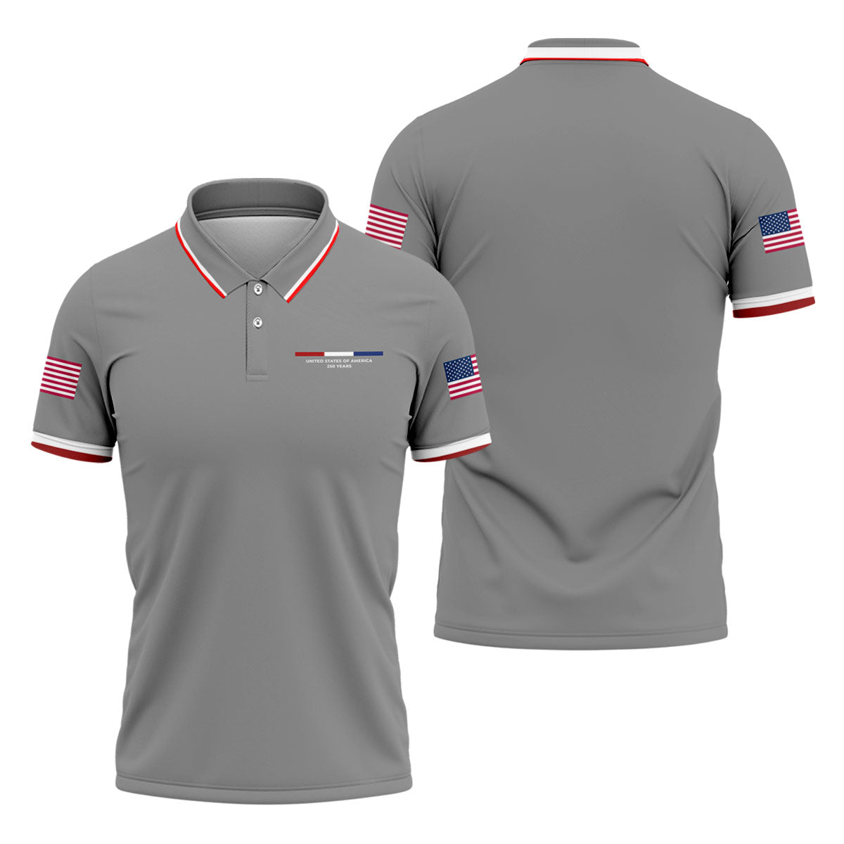 United States Of America 250 Years Grey Golf Shirt, Patriotic Golf Shirt, Golf Shirts For Men