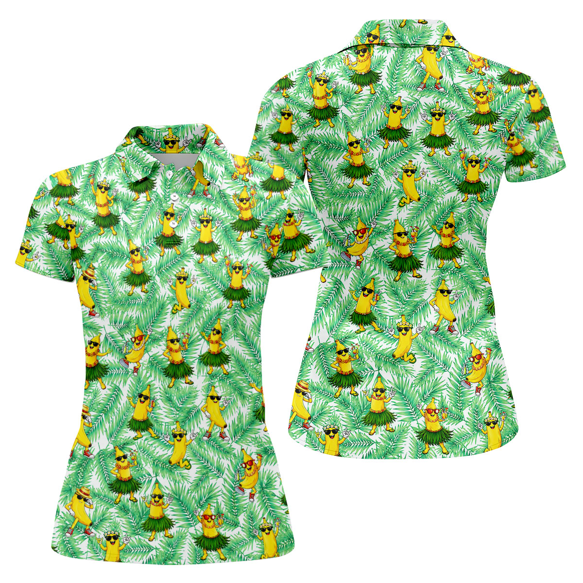 Funny Hula Banana Tropical Hawaiian Golf Shirt, Golf Polo For Women, Printed Golf Shirt