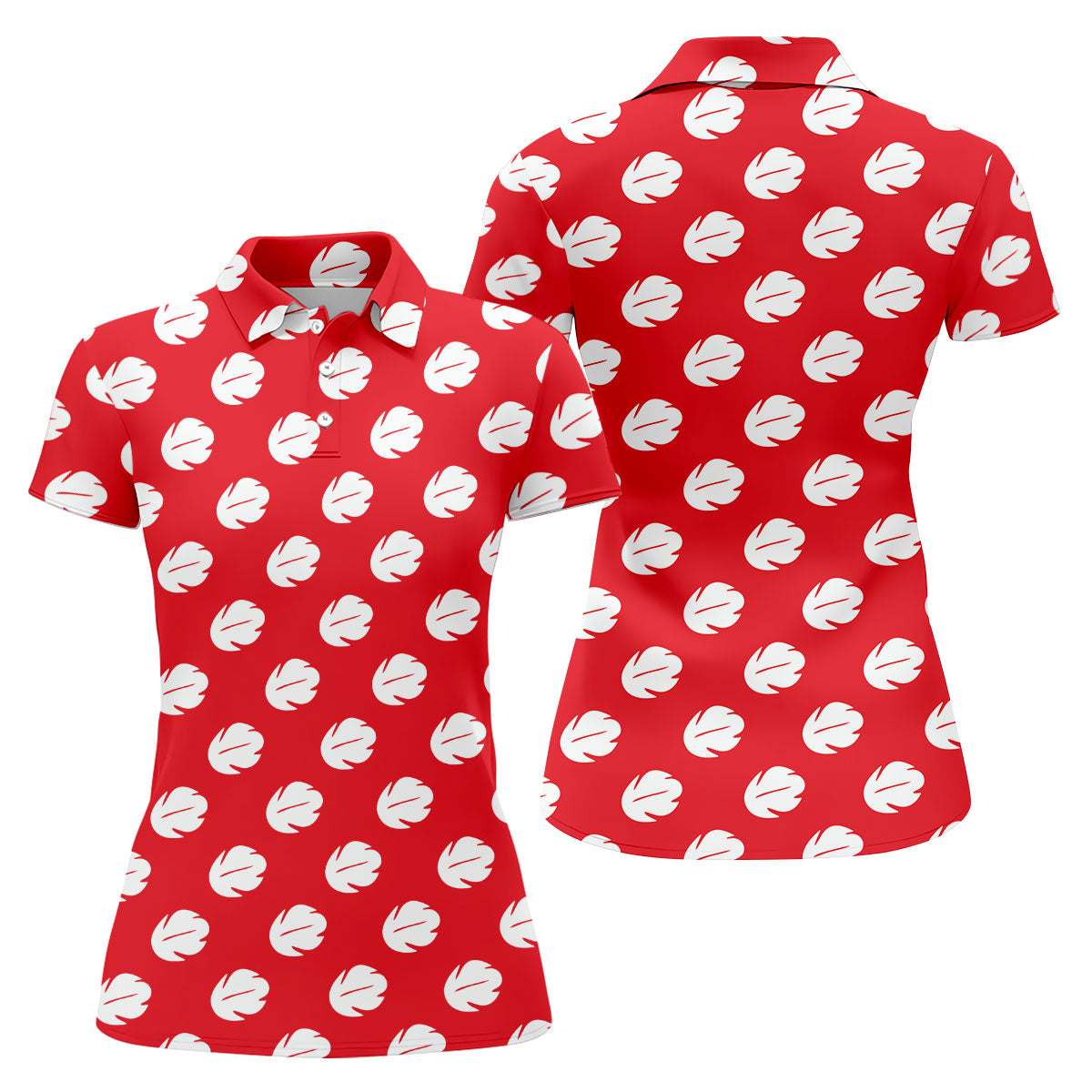 Red Tropical Leaf Hawaiian Golf Shirt, Women’s Golf Polo, Golf Shirts For Women