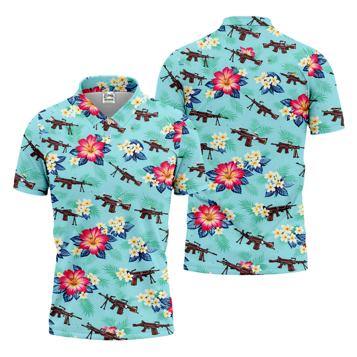 Floral Pattern Army Theme Hawaiian Golf Shirt, Men's Golf Polo ShirtShirts For Men