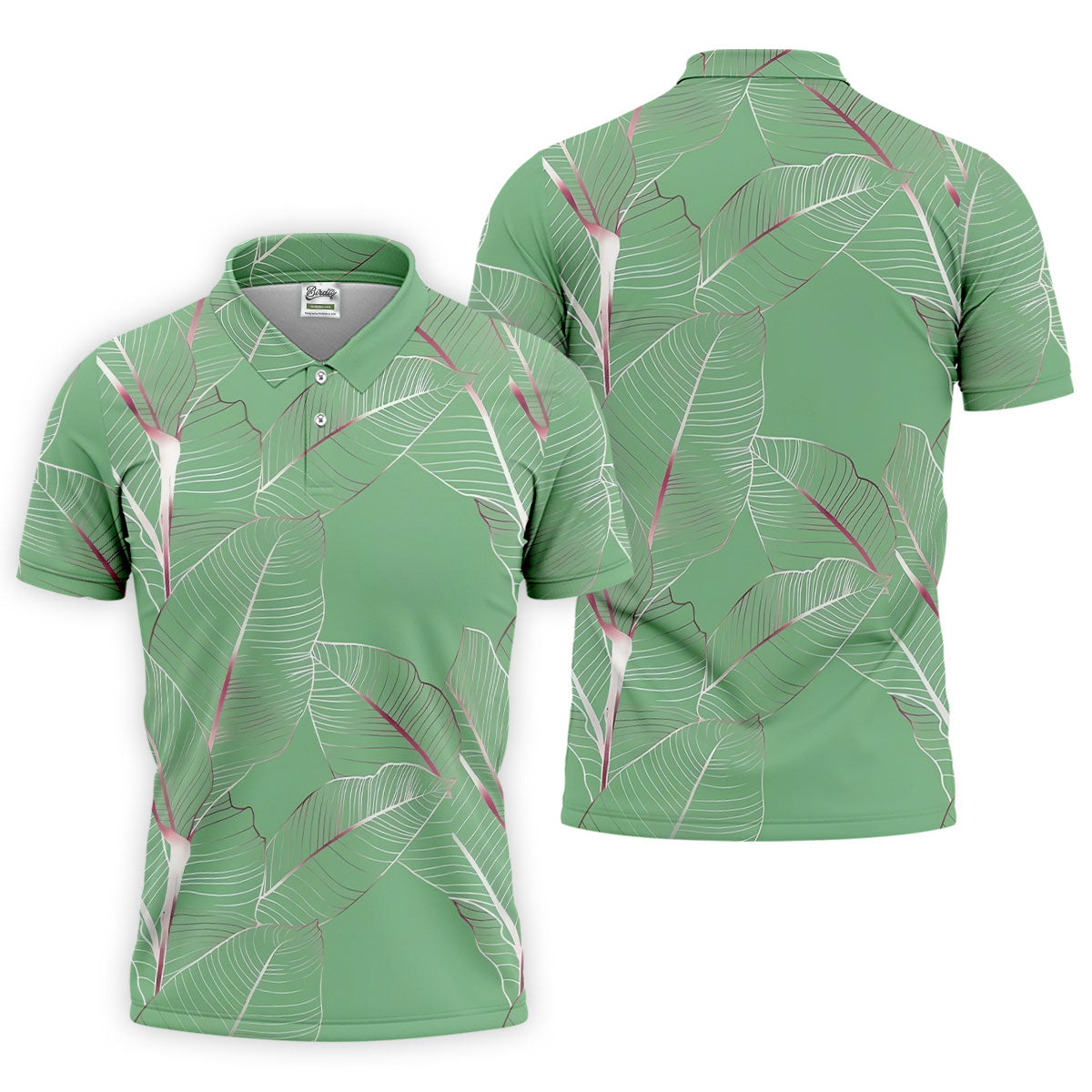 Tropical Leaves Green Golf Shirt, Summer Hawaiian Golf Shirt, Golf Shirts For Men