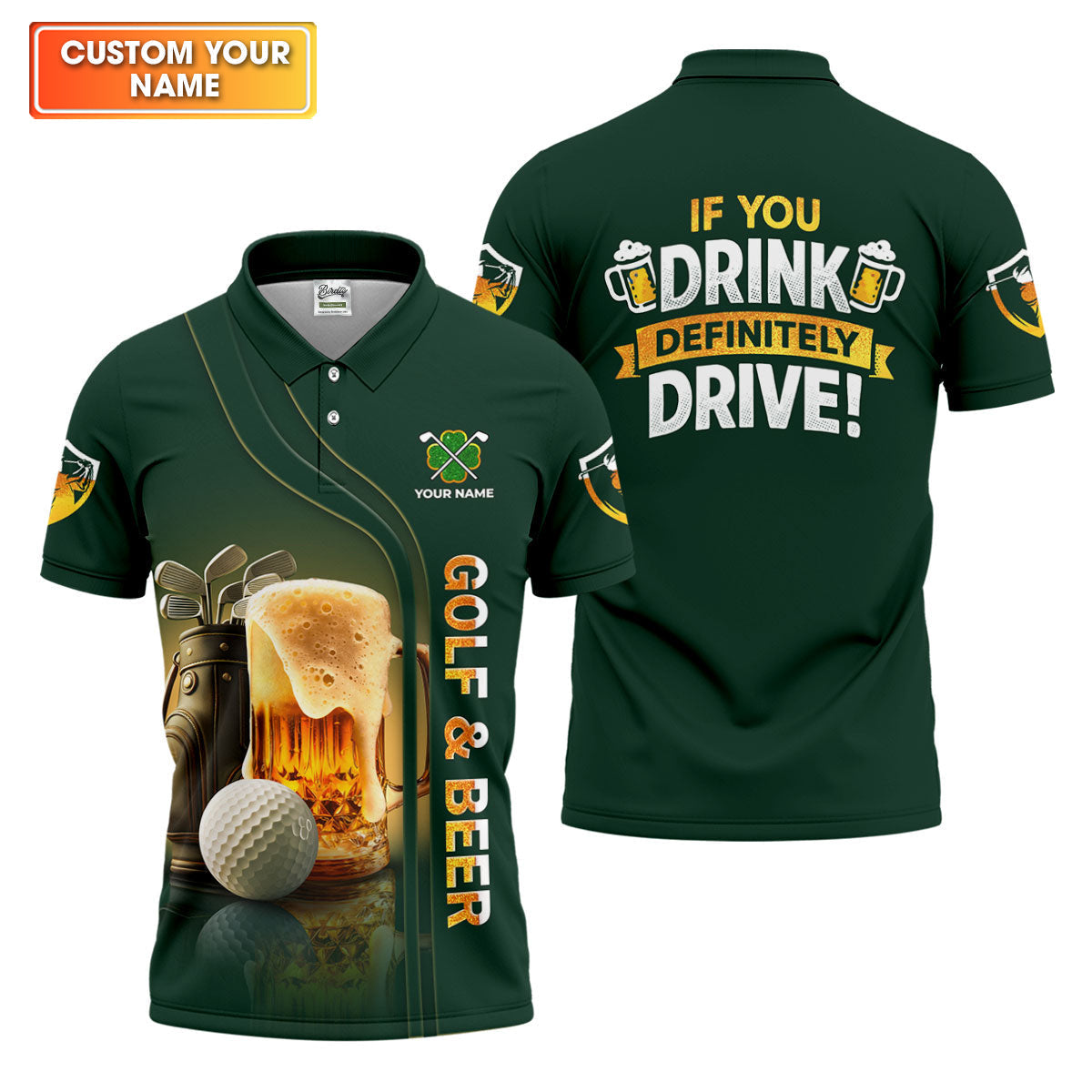 If You Drink Definitely Drive Golf And Beer St Patrick's Day Green Golf Shirts For Men, Golf Gift For Men