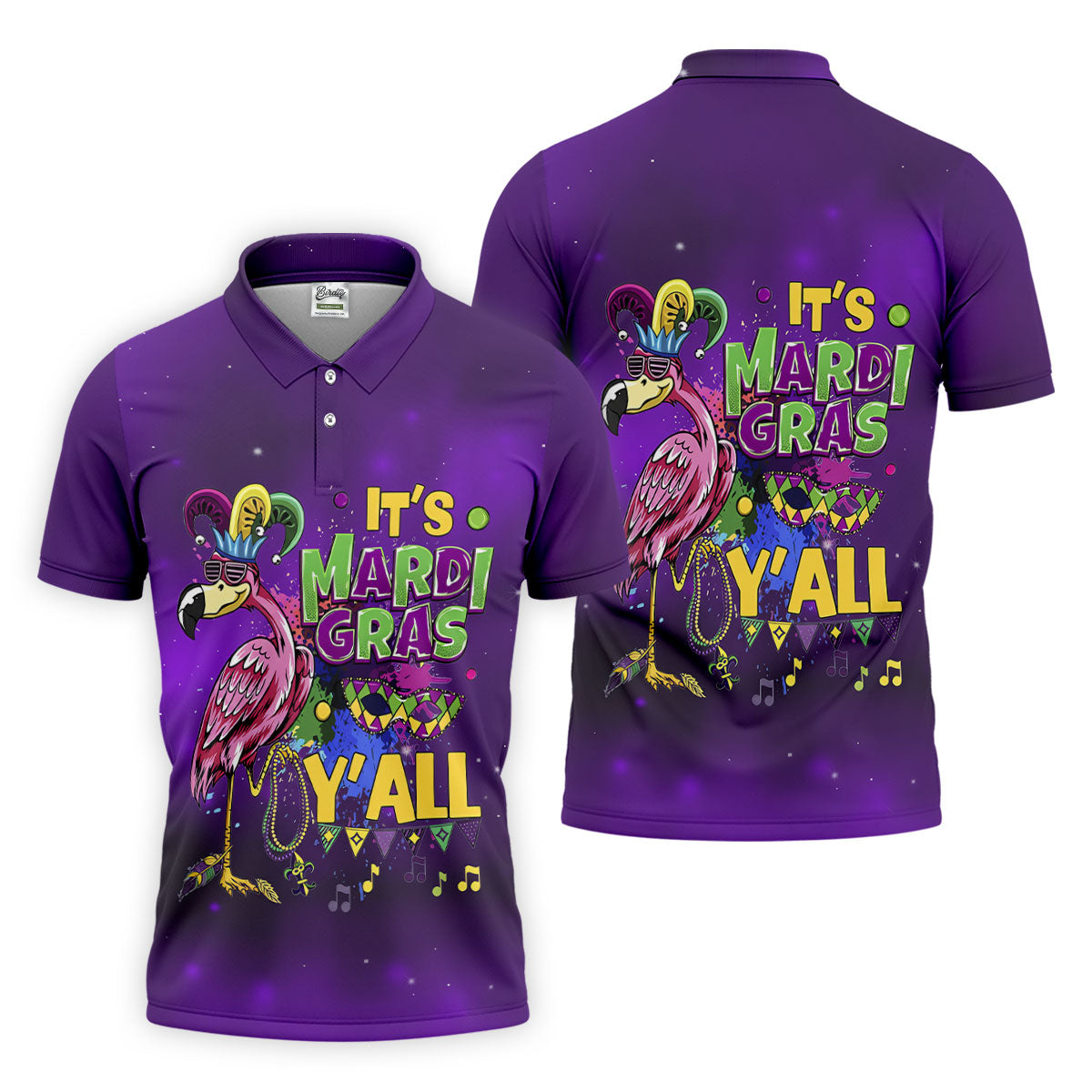 It's Mardi Gras Y'All Funny Flamingo Purple Golf Shirt, Polo ShirtFor Men, Golf Shirts For Men