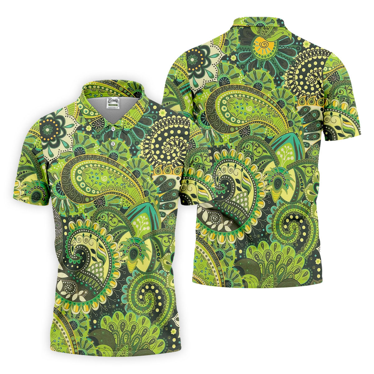 Paisley Print Green Golf Shirt, Golf Tops For Men, Polo ShirtFor Men, Golf Shirts For Men