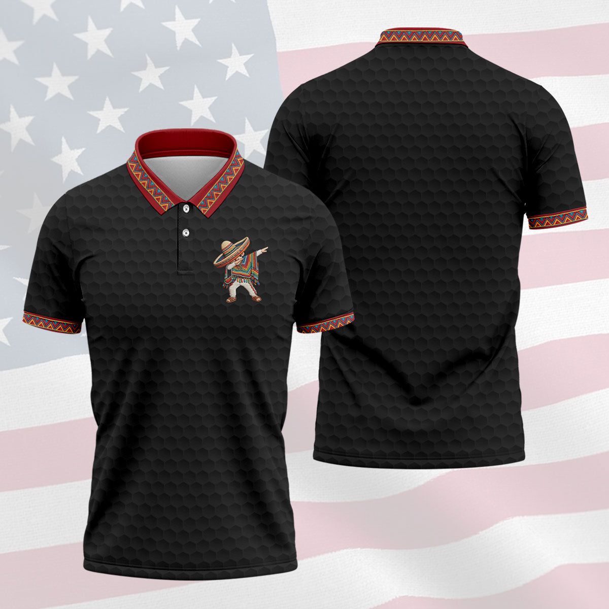Cinco De Mayo Celebration Golf Ball Pattern Black Golf Shirt, Polo Shirt Men