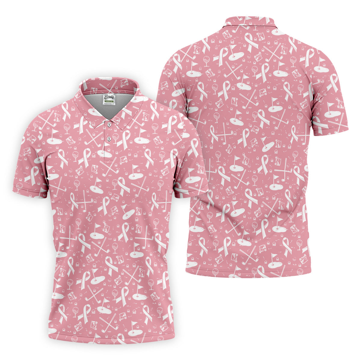 Awareness Ribbon Light Pink And White Golf Shirt, Cancer Awareness Shirt, Polo ShirtFor Men