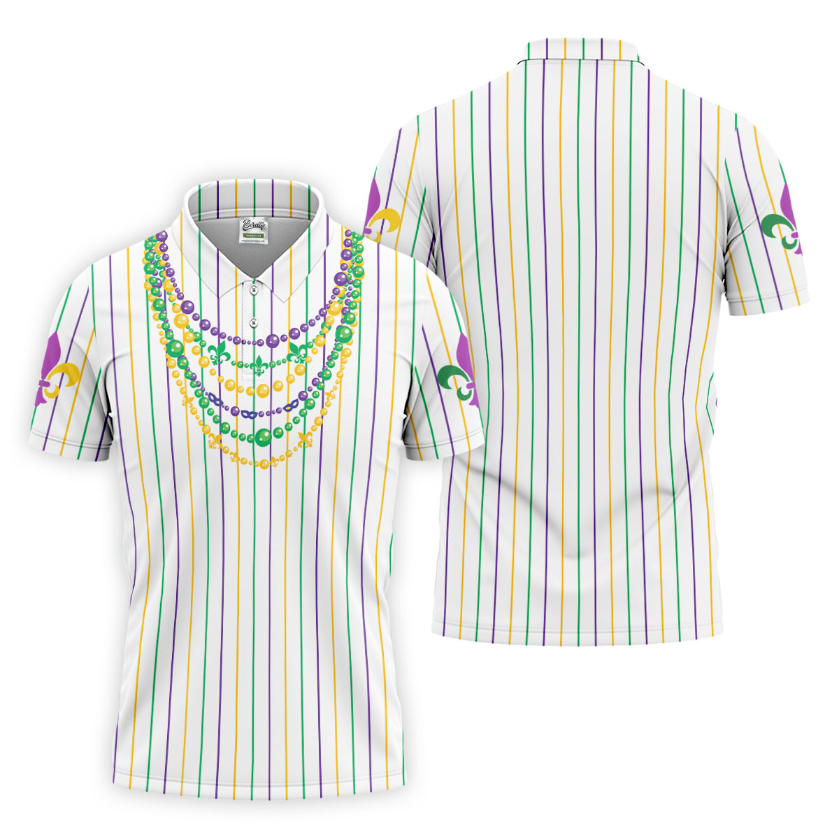 Mardi Gras Beads Necklaces Print White Golf Shirt, Golf Tops For Men, Polo ShirtFor Men, Golf Shirts For Men