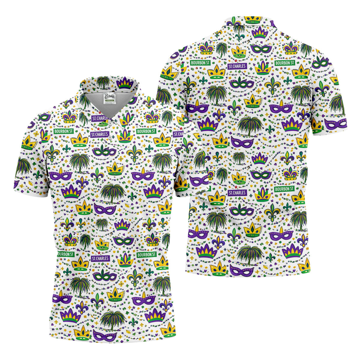 Crown Mask Fleur De Lis Mardi Gras Golf Shirt, Golf Tops For Men, Polo ShirtFor Men, Golf Shirts For Men